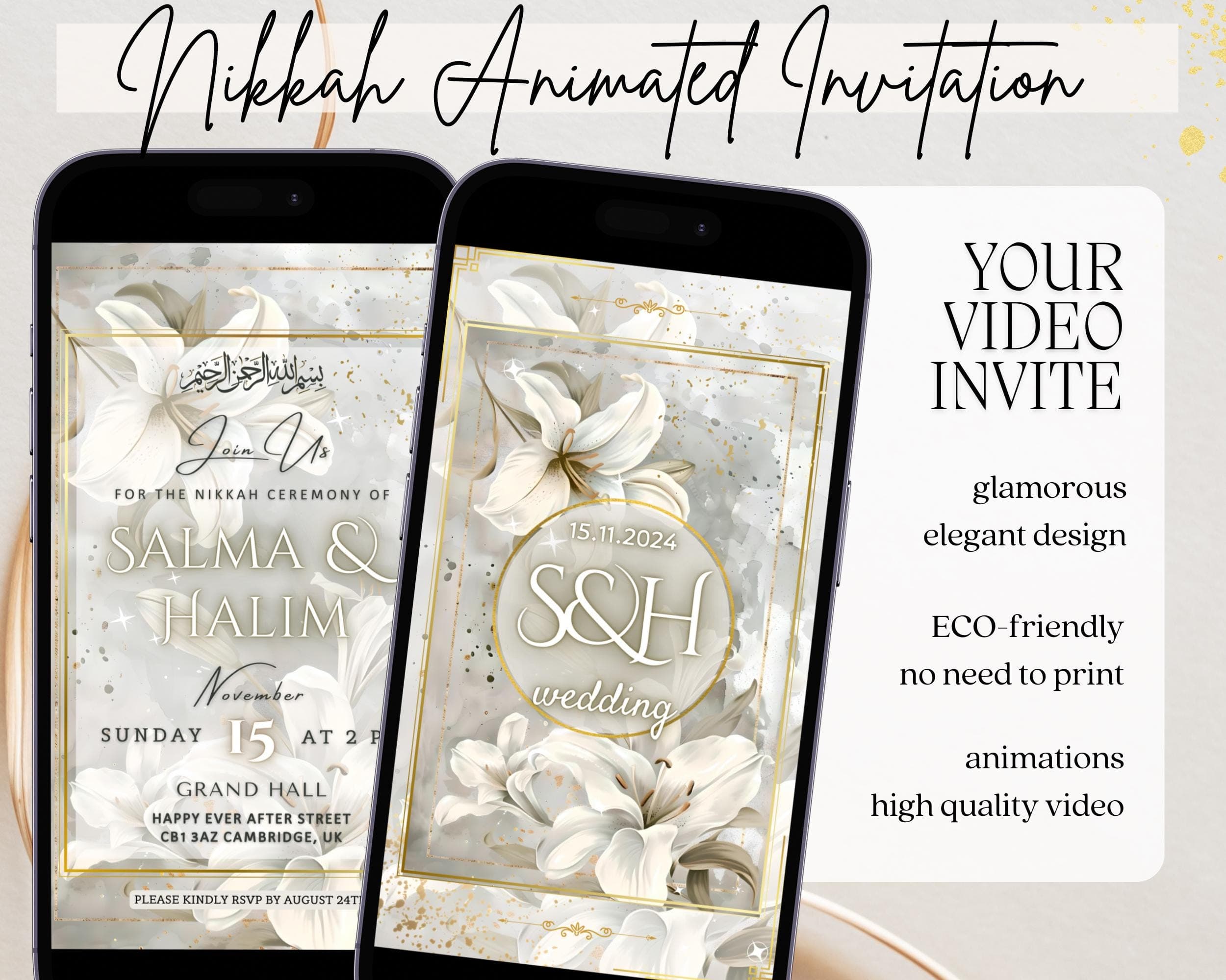 Animated Nikkah Invitation: Editable Islamic Wedding Template (Digital) - image 3