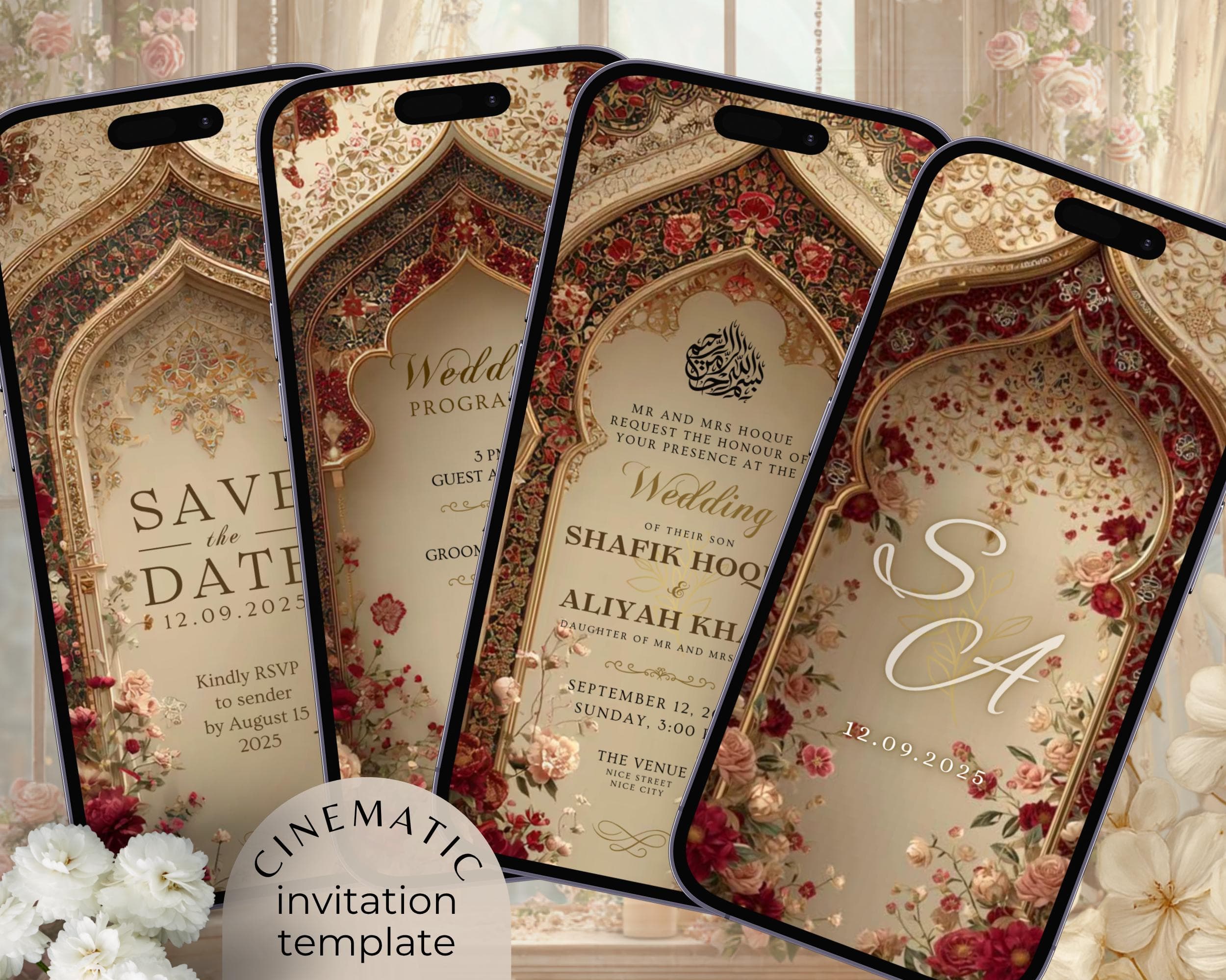 Red & Gold Mughal Invitation | Islamic Wedding Animated Mobile Video Template - image 3