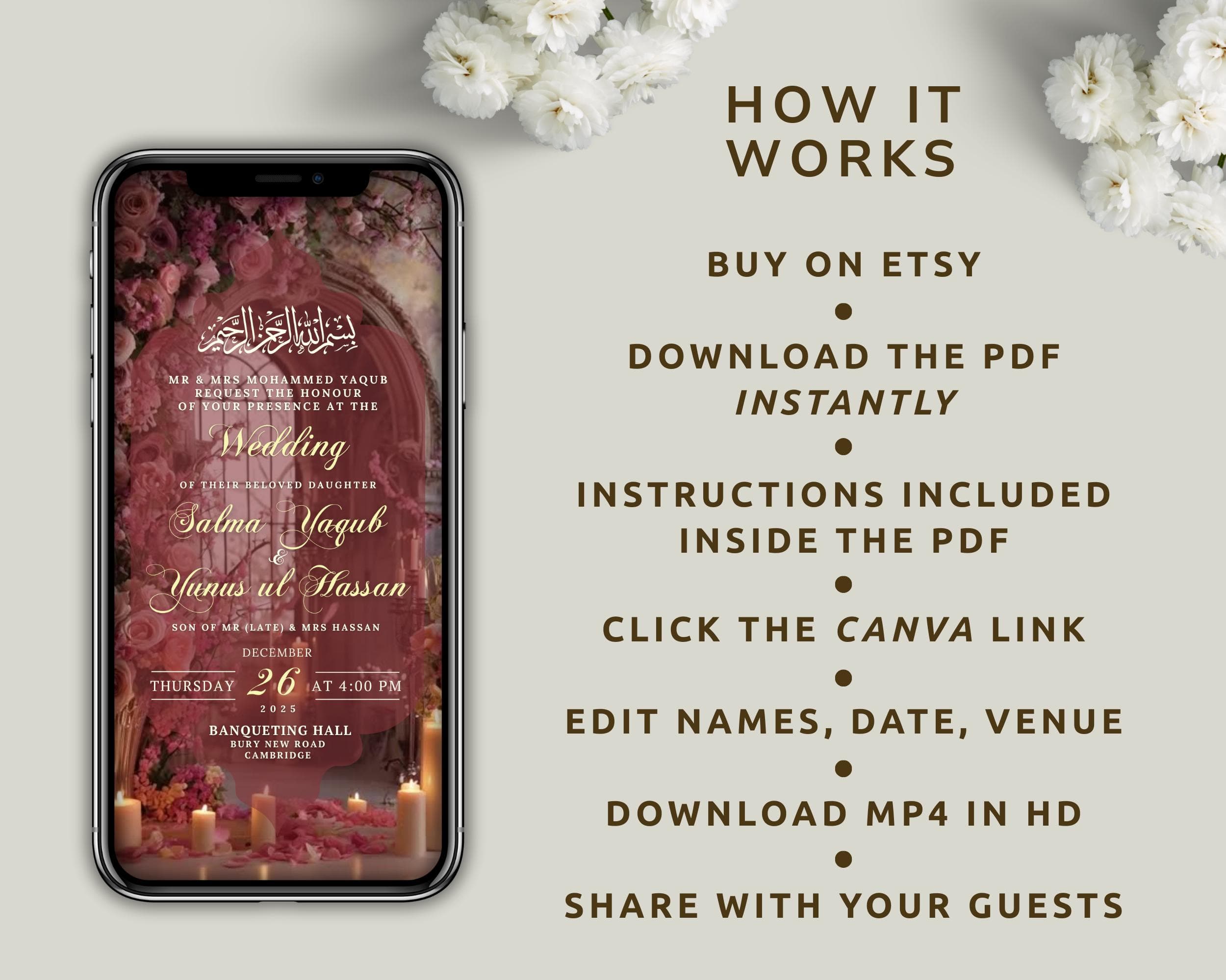 Red Nikah Invitation | Editable Islamic Wedding Invitation Video Template - image 5