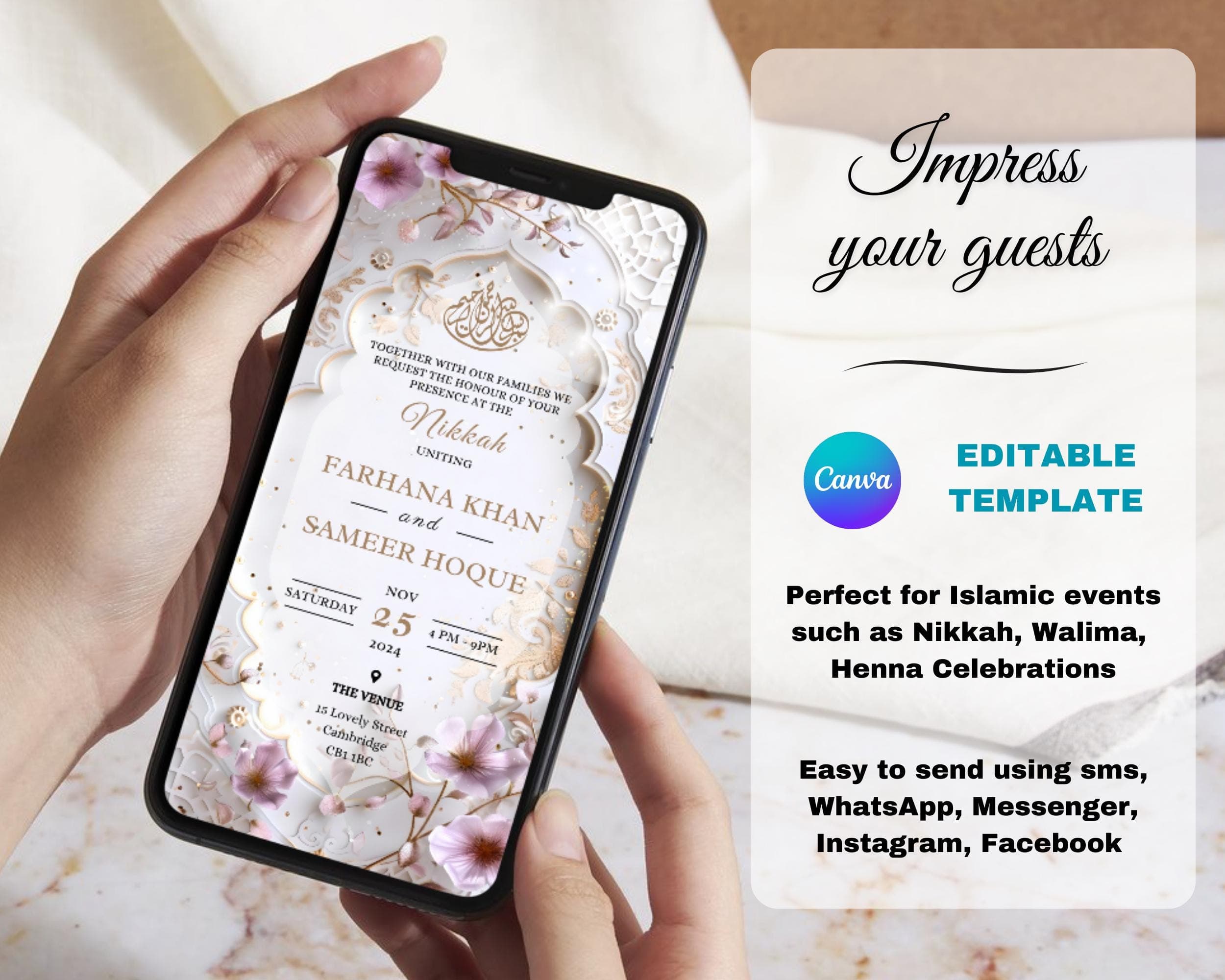 Pale Purple Nikkah Invitation: Animated Islamic Wedding (Editable Canva Template) - image 4