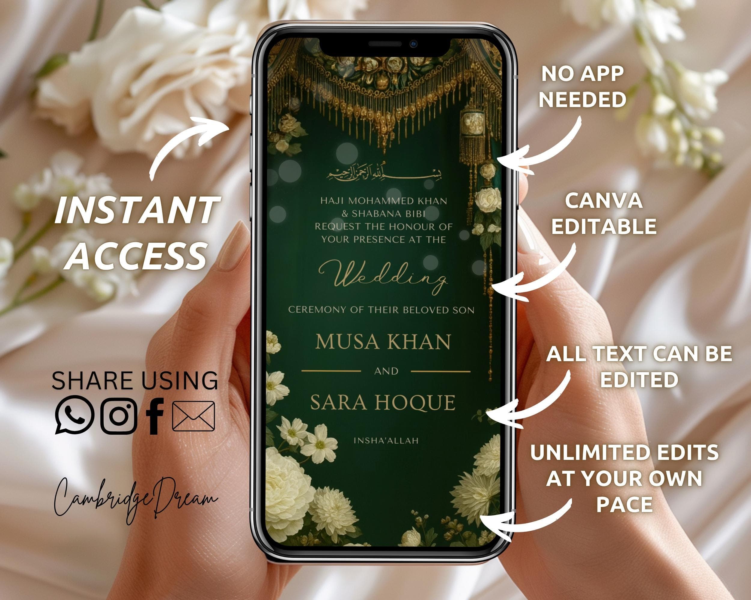 Luxury Green Editable Nikkah Invitation Video | Canva Islamic Wedding Mobile Template - image 4