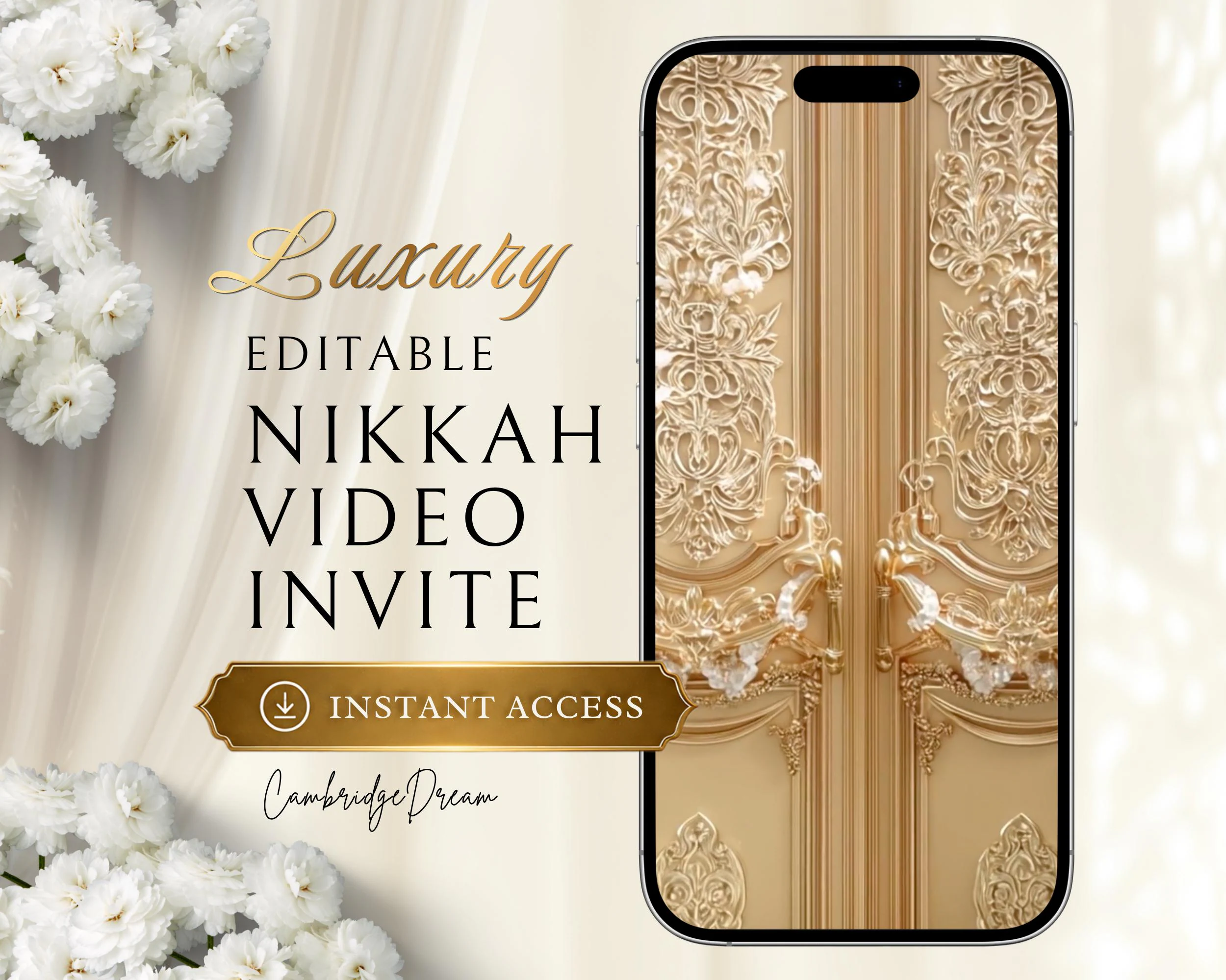 Editable Nikkah Invitation Video | Canva Islamic Wedding Mobile Template – Gold and Brown