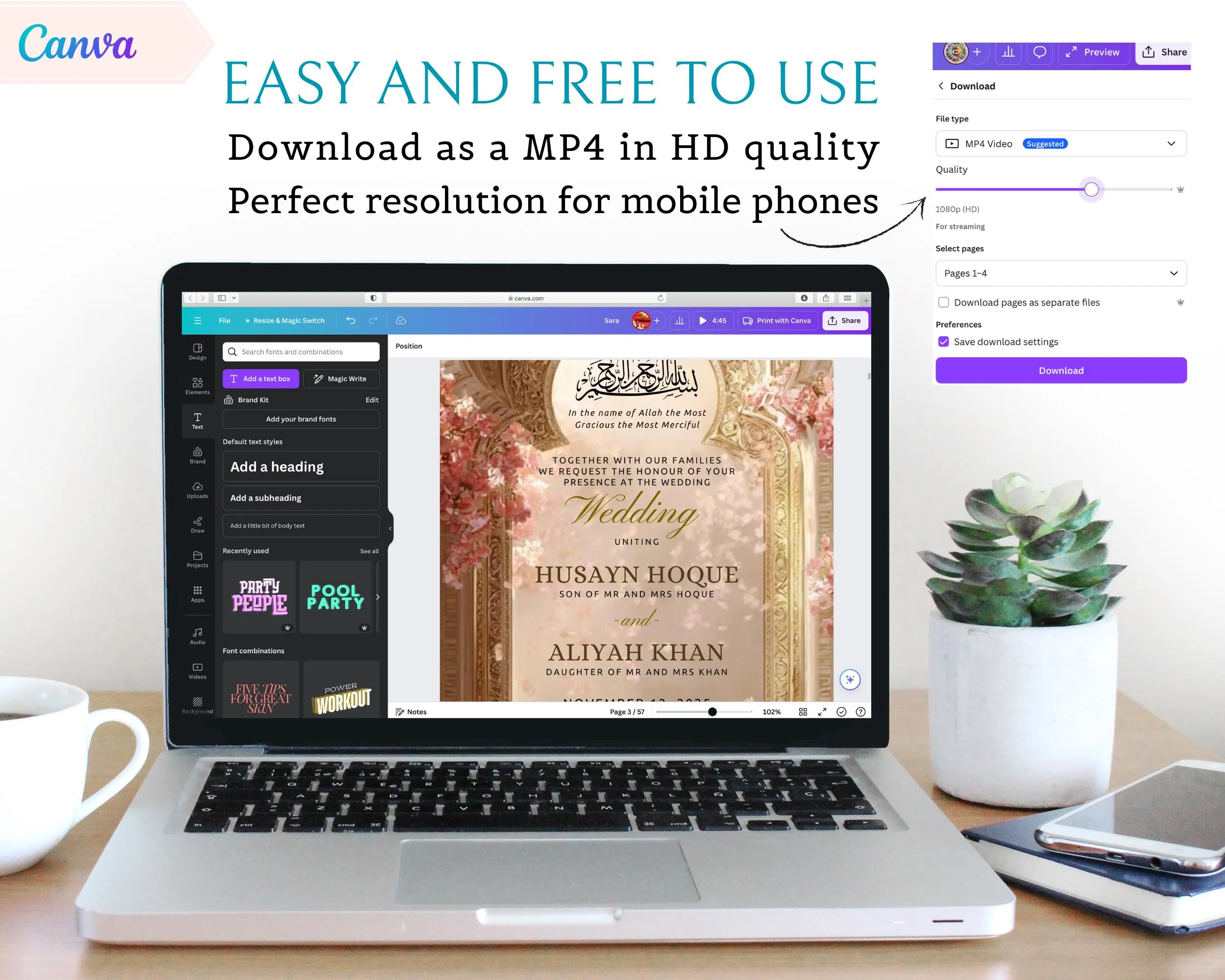Cream and Pink Nikah Invitation | Editable Islamic Wedding Animated Mobile Video Template - image 4
