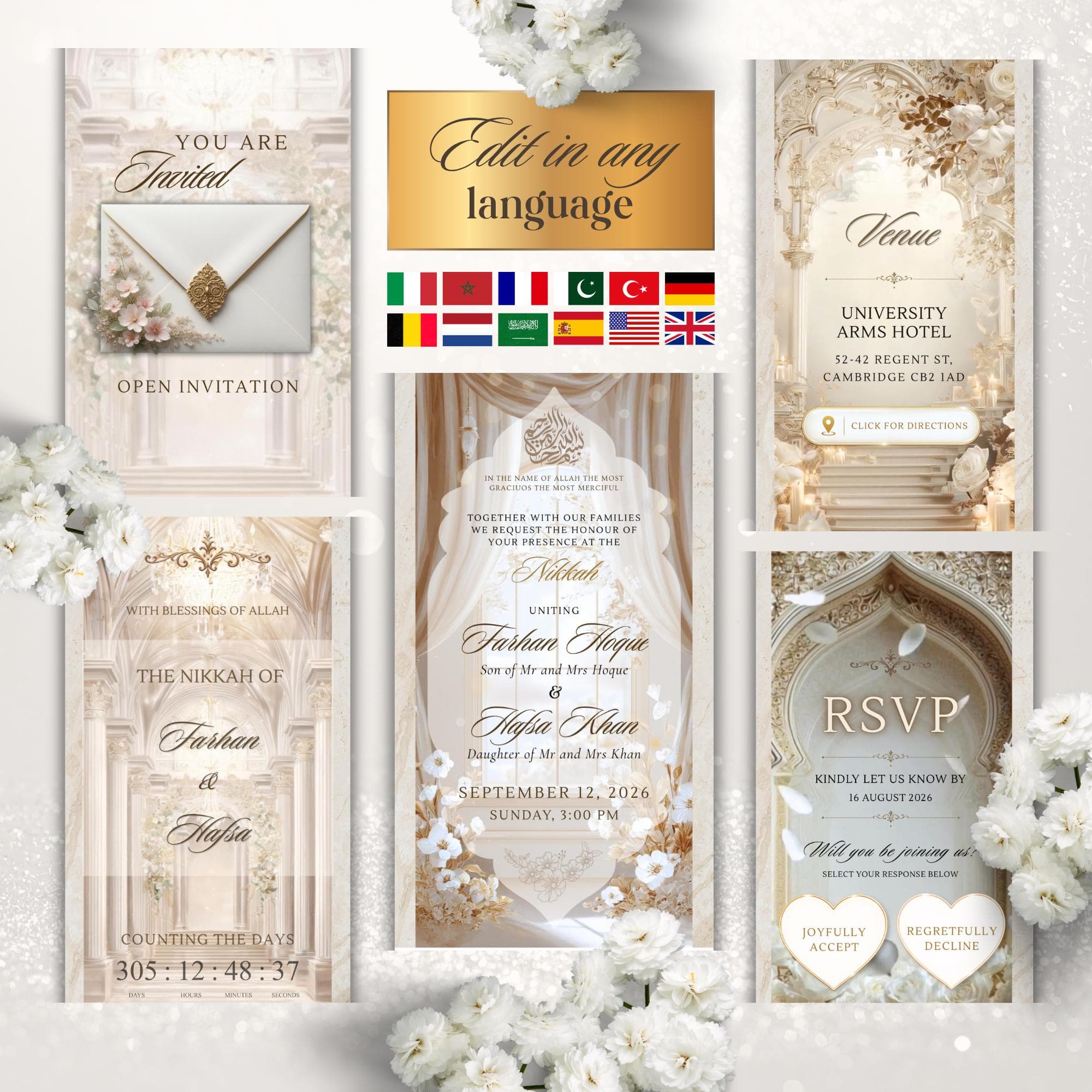 Muslim Ivory Palace Wedding Website Template, Elegant Editable RSVP, Nikkah Invite, Hochzeitswebsite, Site Mariage - image 4