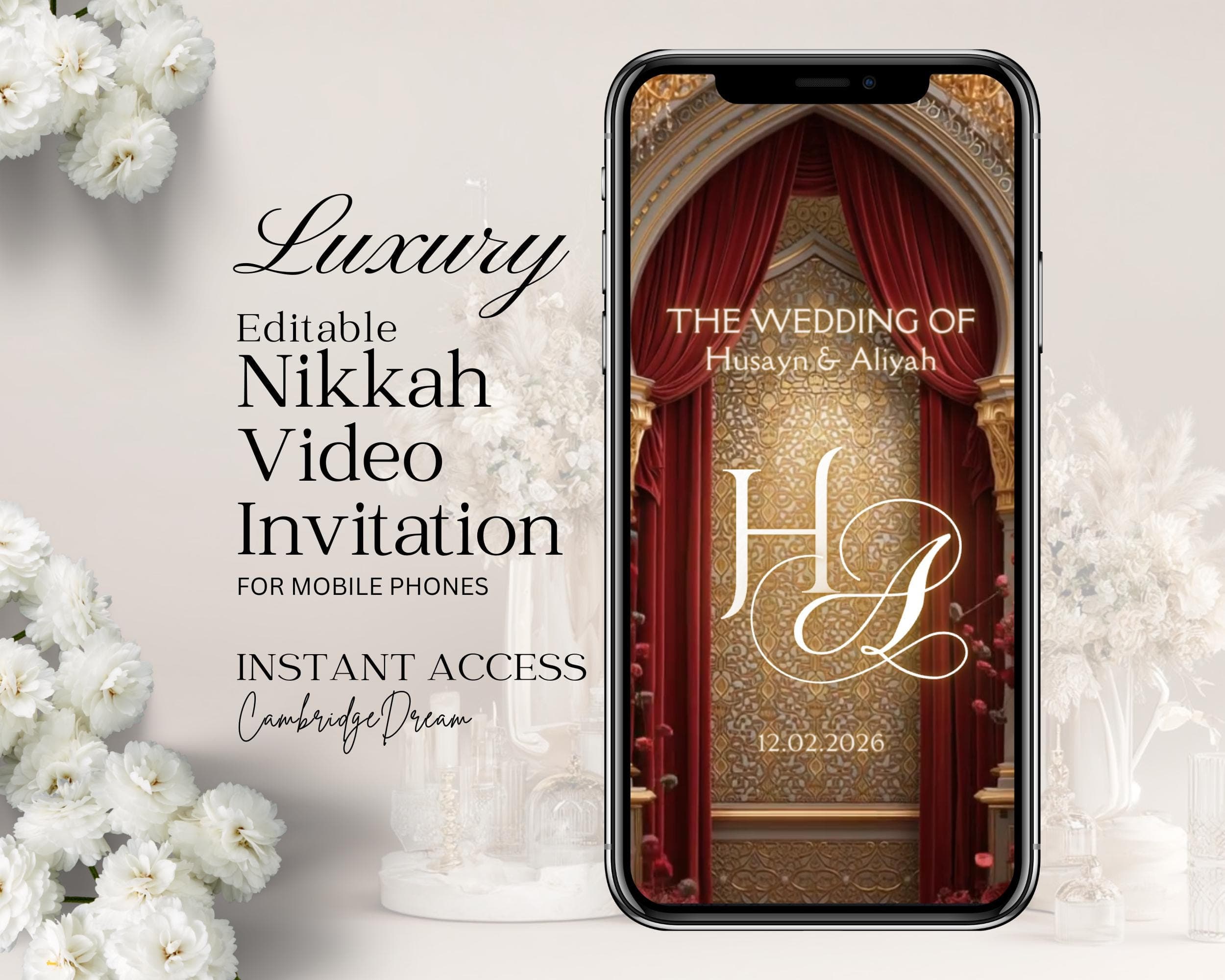 Editable Baraat Invitation Video | Canva Islamic Wedding Mobile Template – Velvet Red & Gold