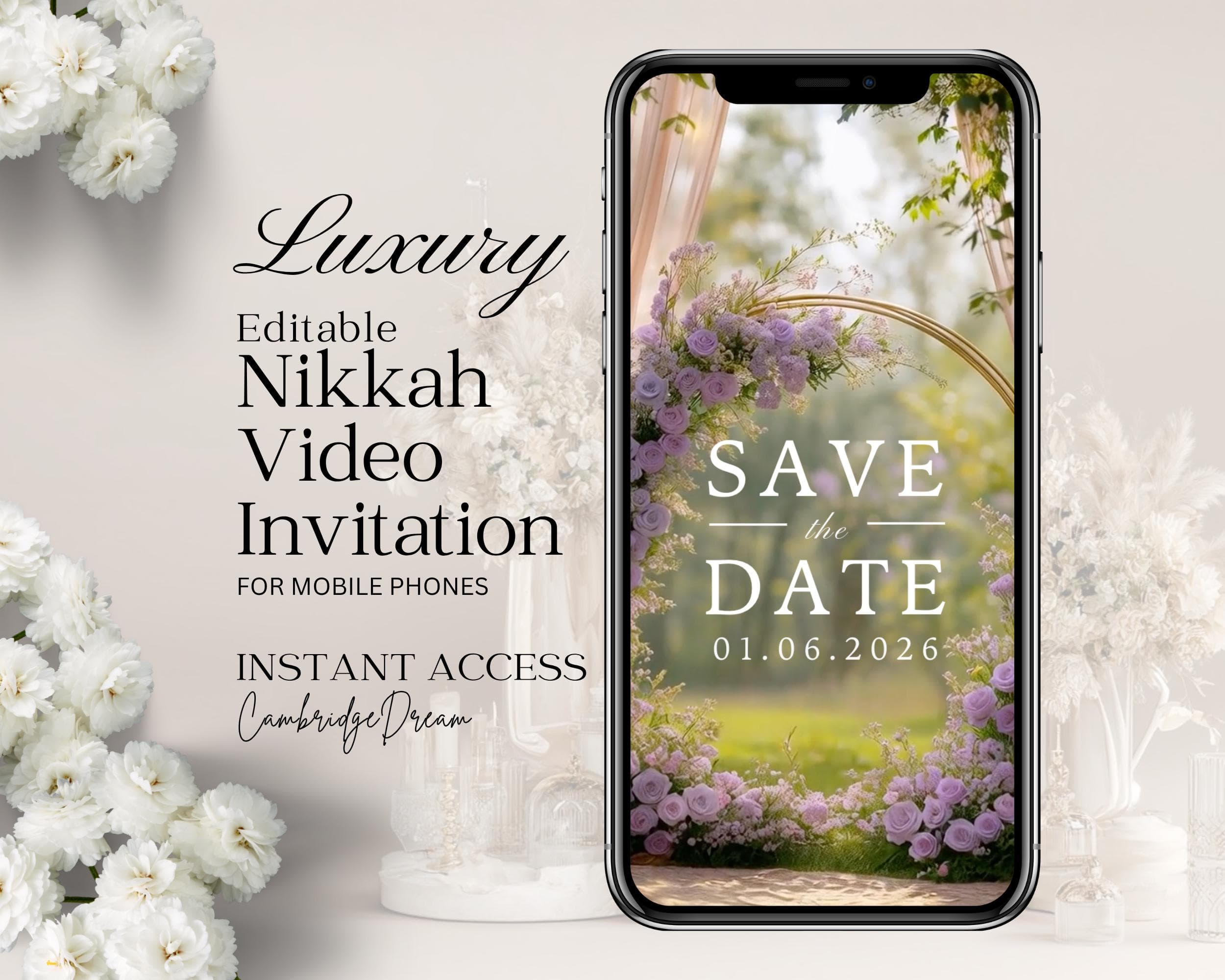 Lavender Garden Editable Nikkah Invitation Video | Canva Islamic Wedding Mobile Template