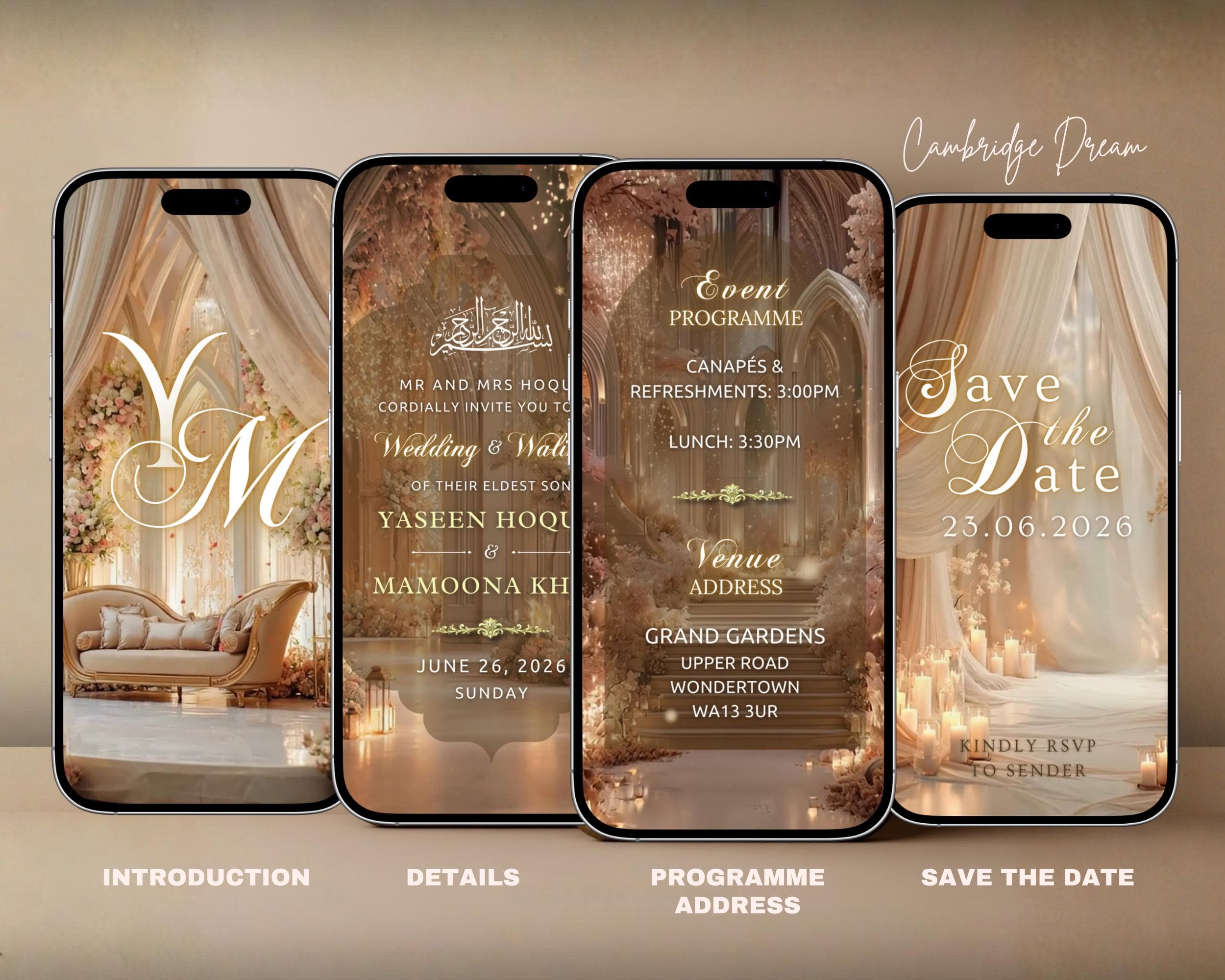 Editable Nikkah Invitation Video | Canva Islamic Wedding Mobile Template – Cream & Gold - image 3