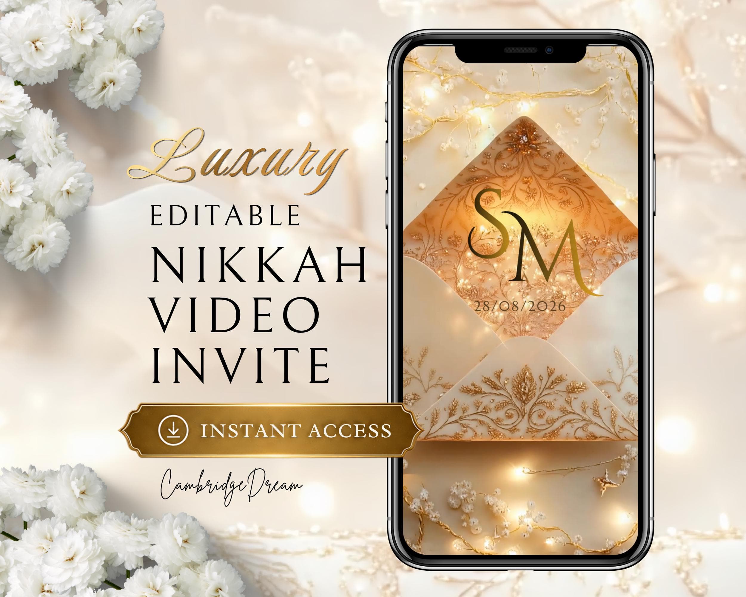 Gold Nikah Invitation | Editable Islamic Wedding Animated Mobile Video Template