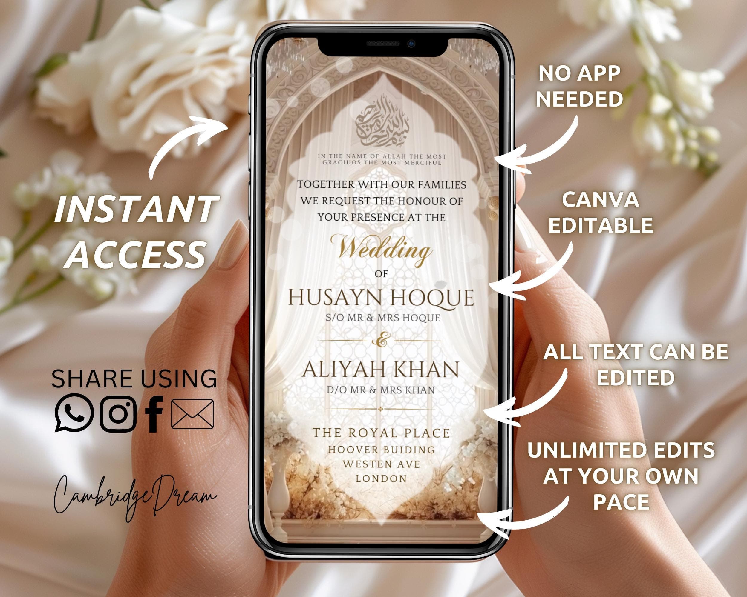 Editable Islamic Wedding Invitation Video Template, Canva Muslim Nikah Invite, Neutral Gold - image 4