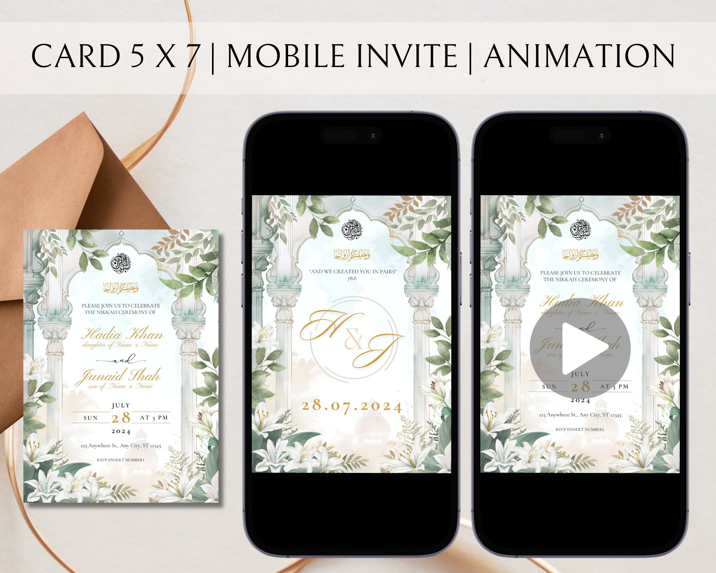 Sage Green Nikkah Invitation: Editable Muslim Wedding Template (Digital) - image 3