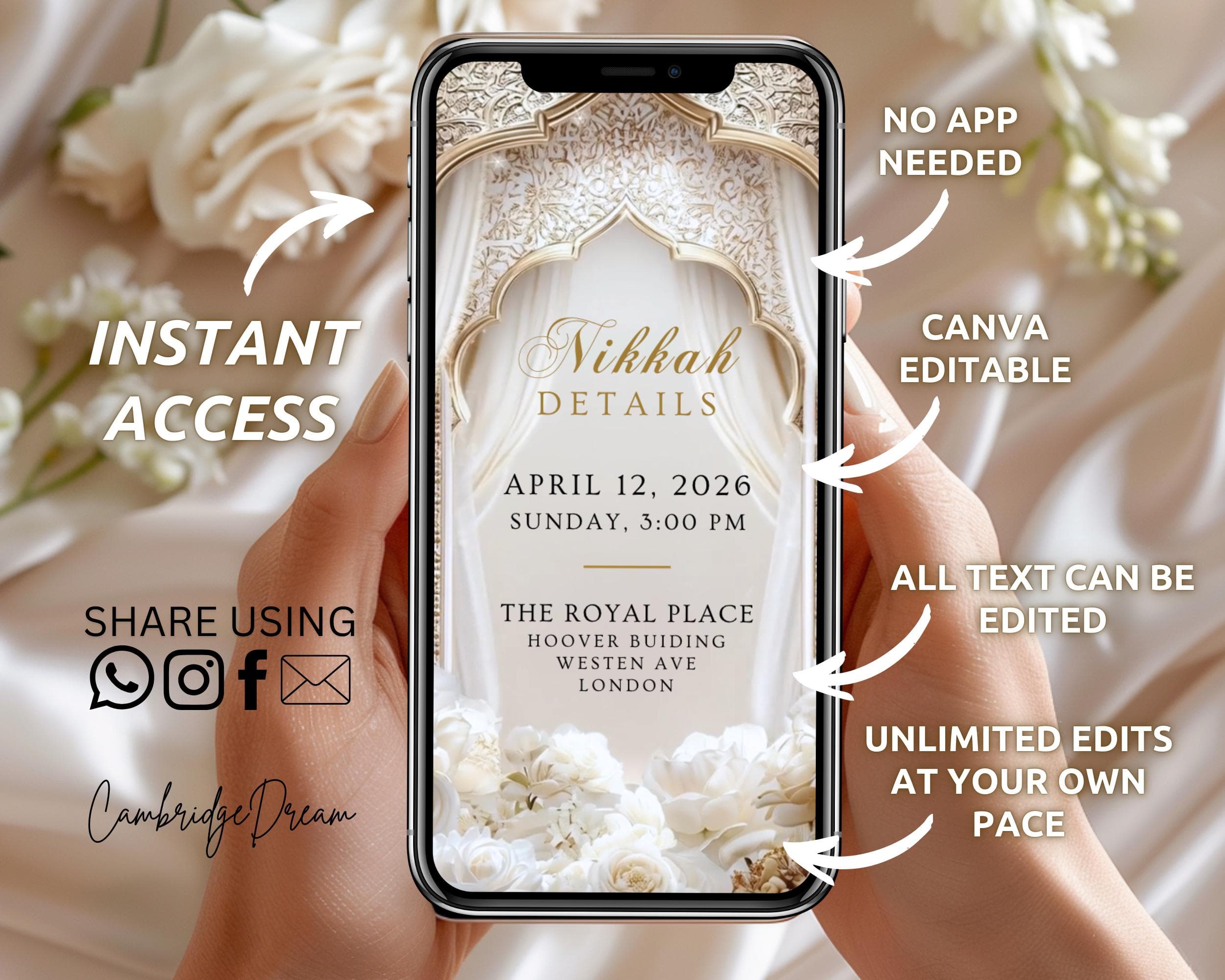 Editable Nikkah Video Invitation | White Beige Royal Palace Islamic Wedding (Digital Download) - image 4