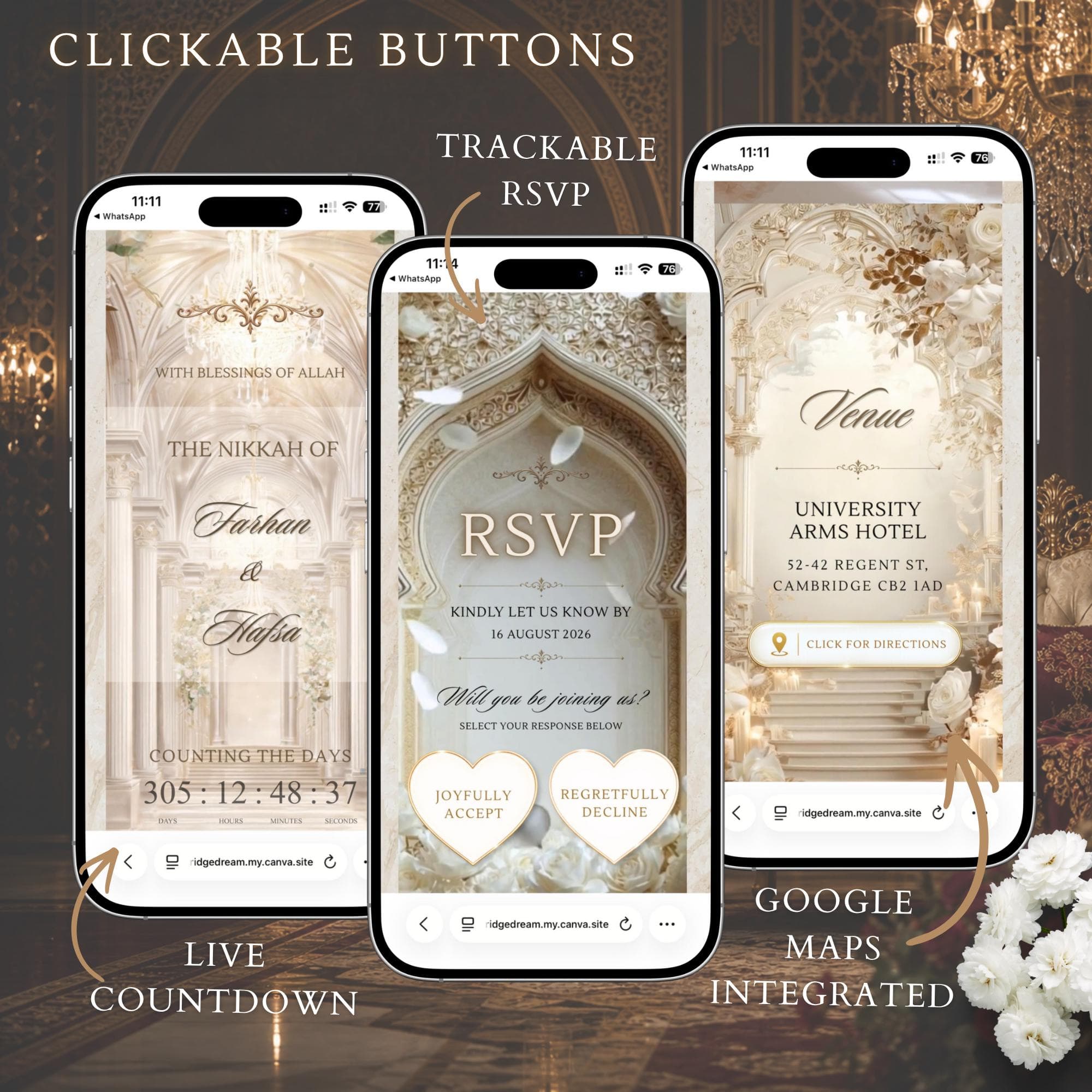 Muslim Ivory Palace Wedding Website Template, Elegant Editable RSVP, Nikkah Invite, Hochzeitswebsite, Site Mariage - image 2
