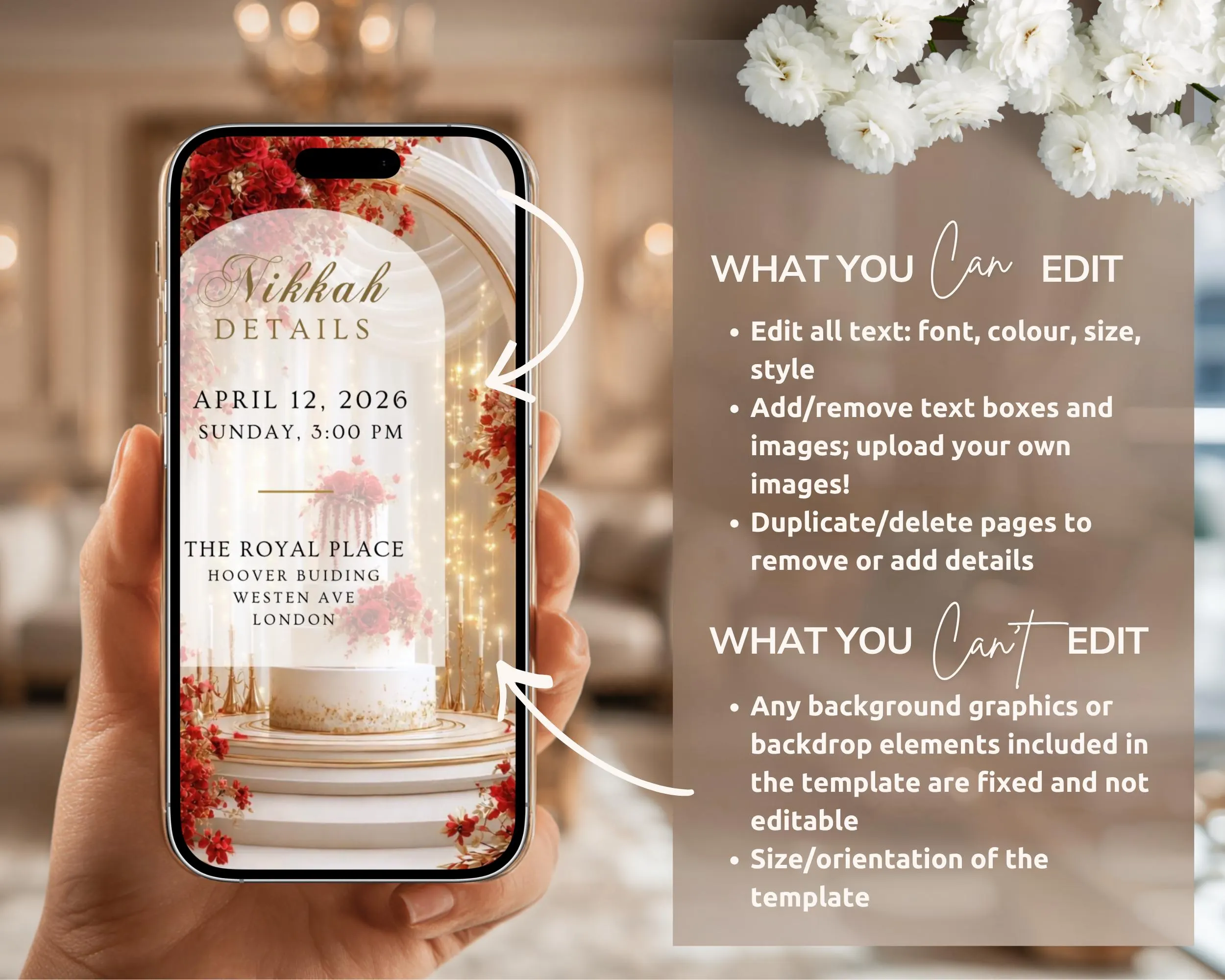 Editable Nikkah Invitation Video | Canva Islamic Wedding Mobile Template – Red, White & Cream - image 5