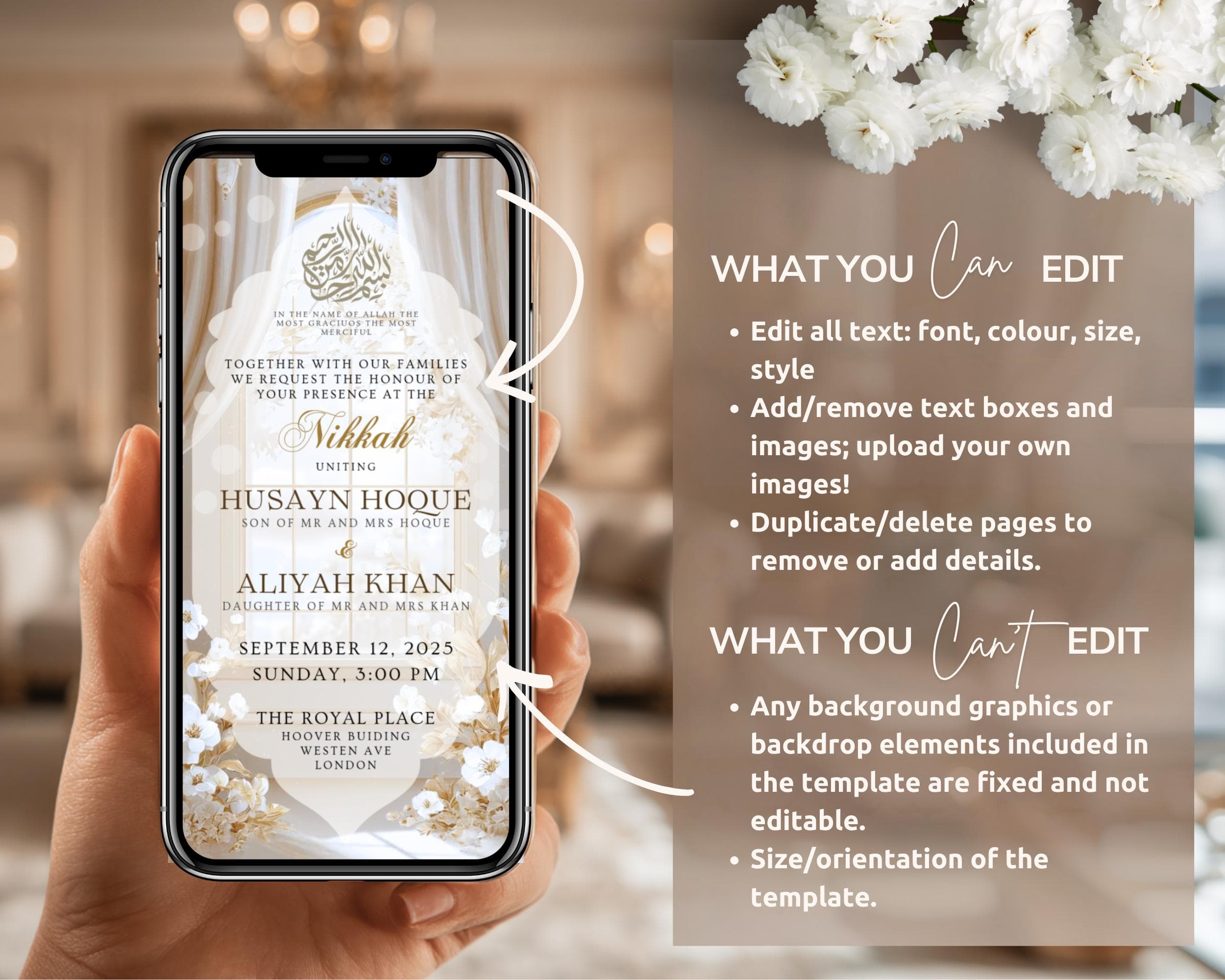 Royal Palace Nikkah Invitation Video | Beige Neutral Elegant Islamic Wedding Editable Template - image 4
