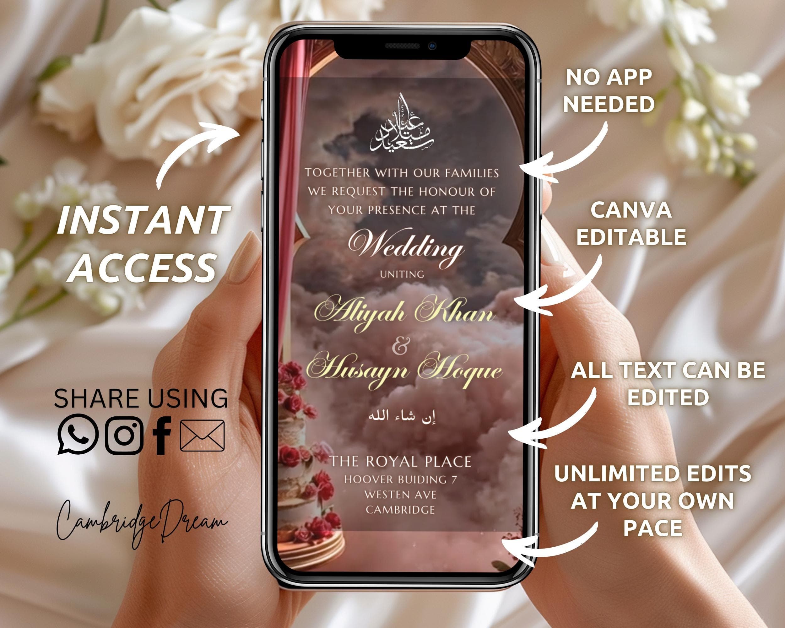 Luxury Wedding/Baraat Invitation Video | Editable Canva Islamic Wedding Mobile Template – Deep Red & Gold - image 4