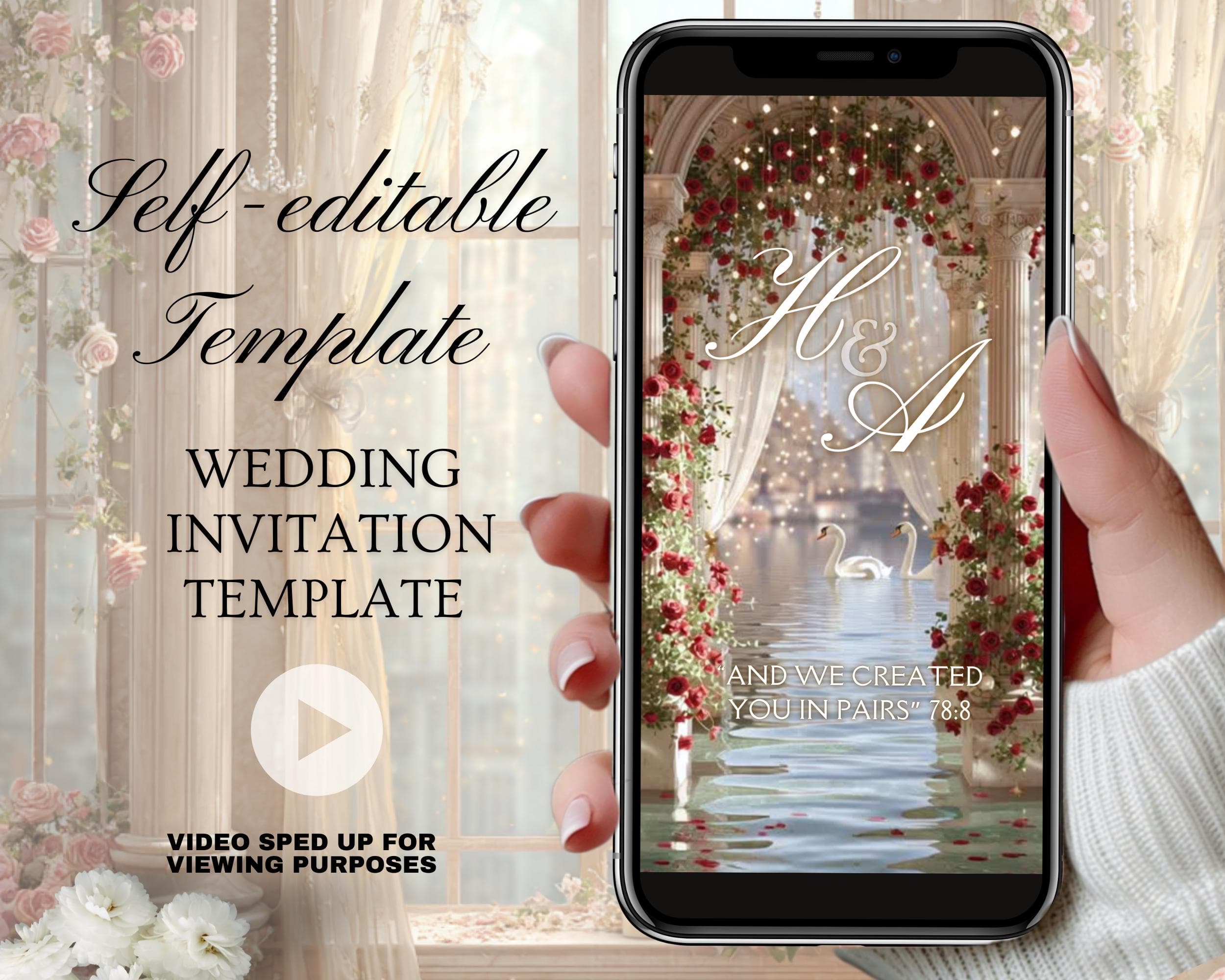 Red, White & Gold Nikah Invitation | Islamic Wedding Animated Mobile Video Template