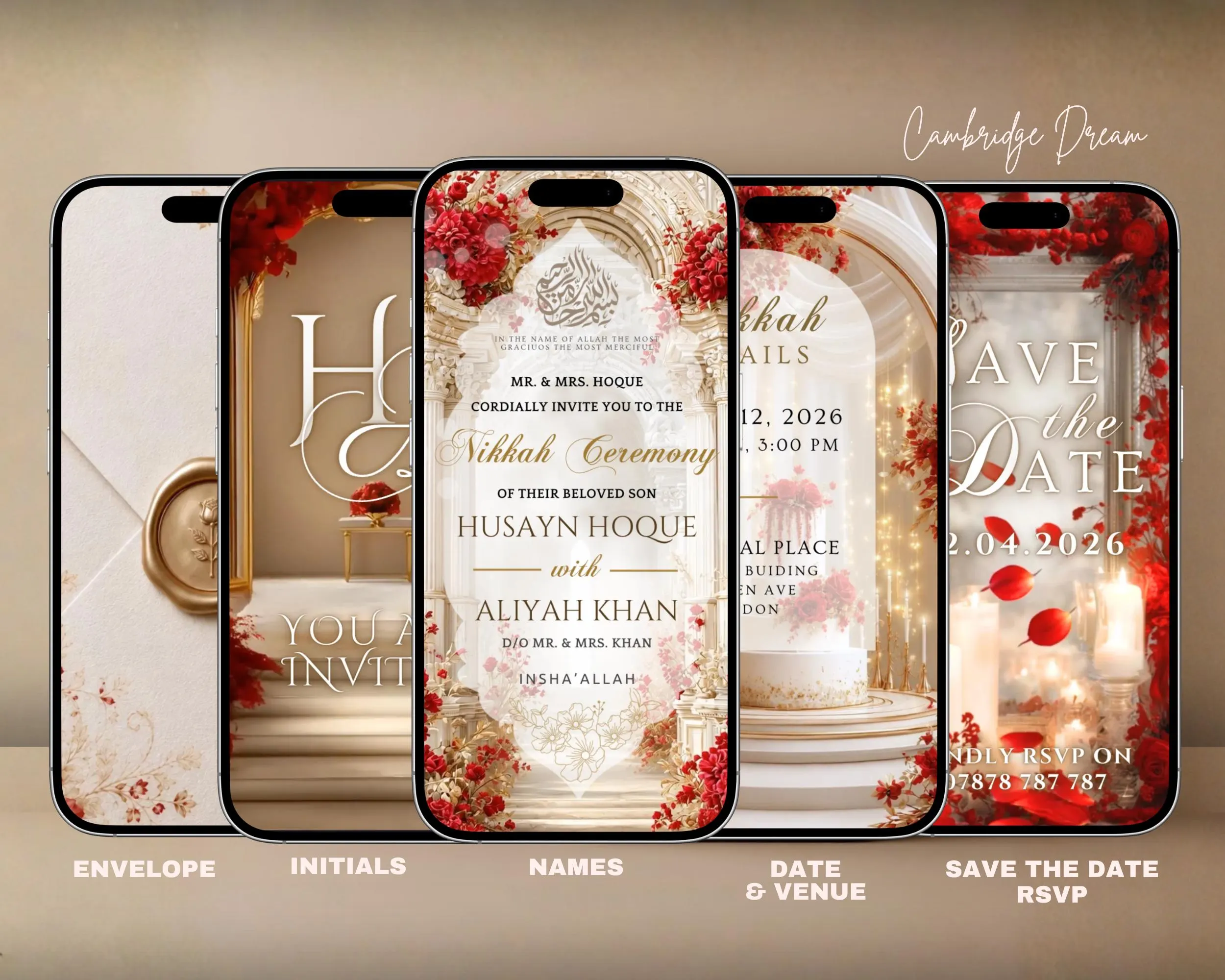 Editable Nikkah Invitation Video | Canva Islamic Wedding Mobile Template – Red, White & Cream - image 3