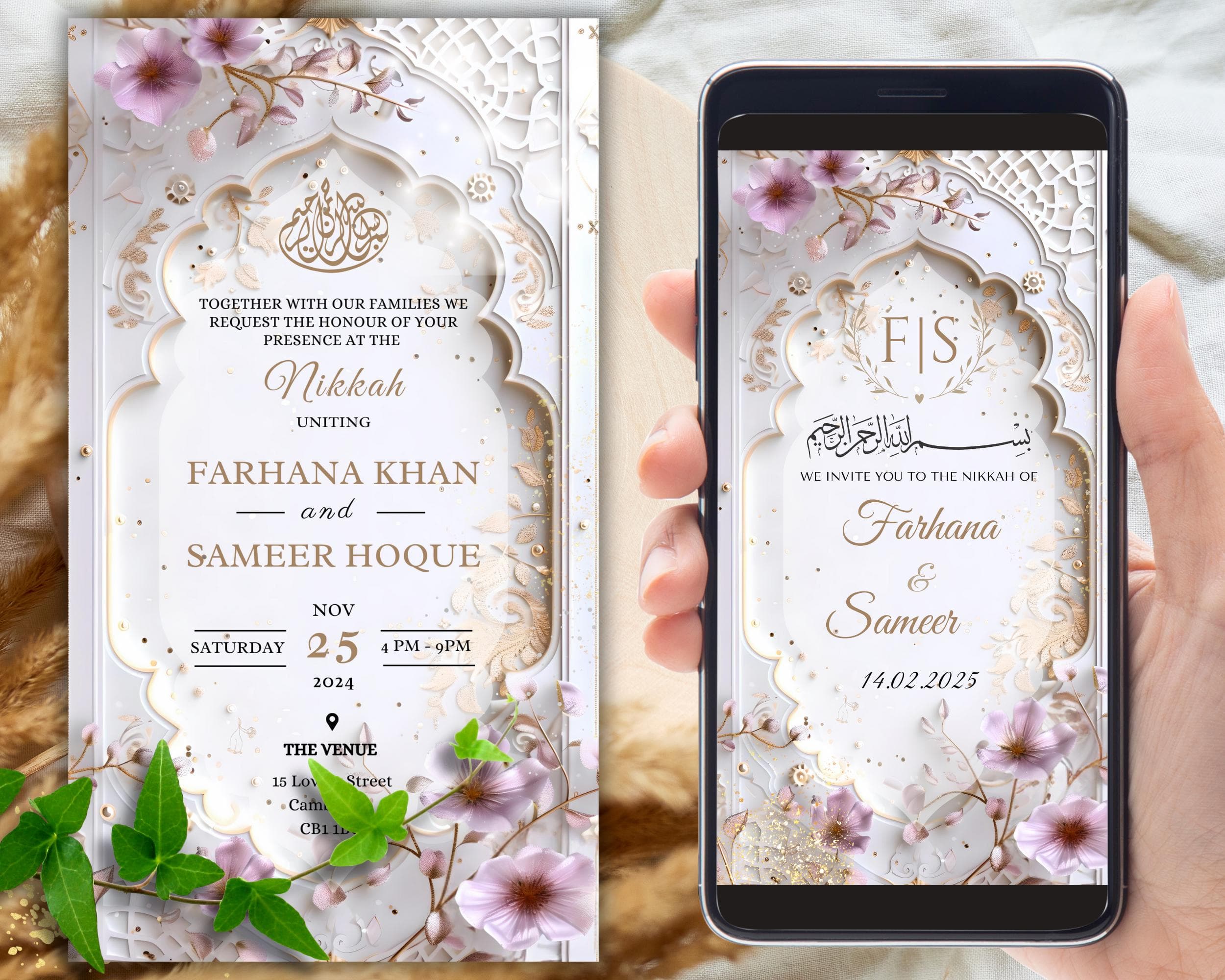Pale Purple Nikkah Invitation: Animated Islamic Wedding (Editable Canva Template)