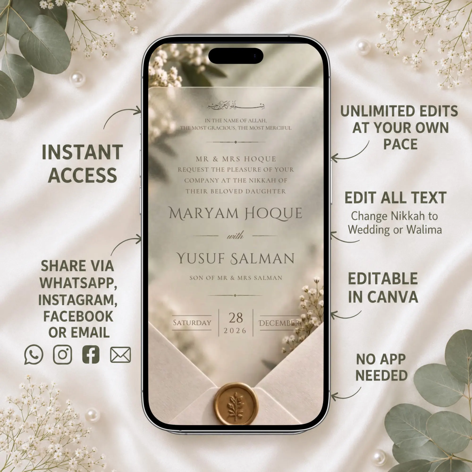 Botanical Ivory Wedding Invitation Video | Editable Canva Template - image 3