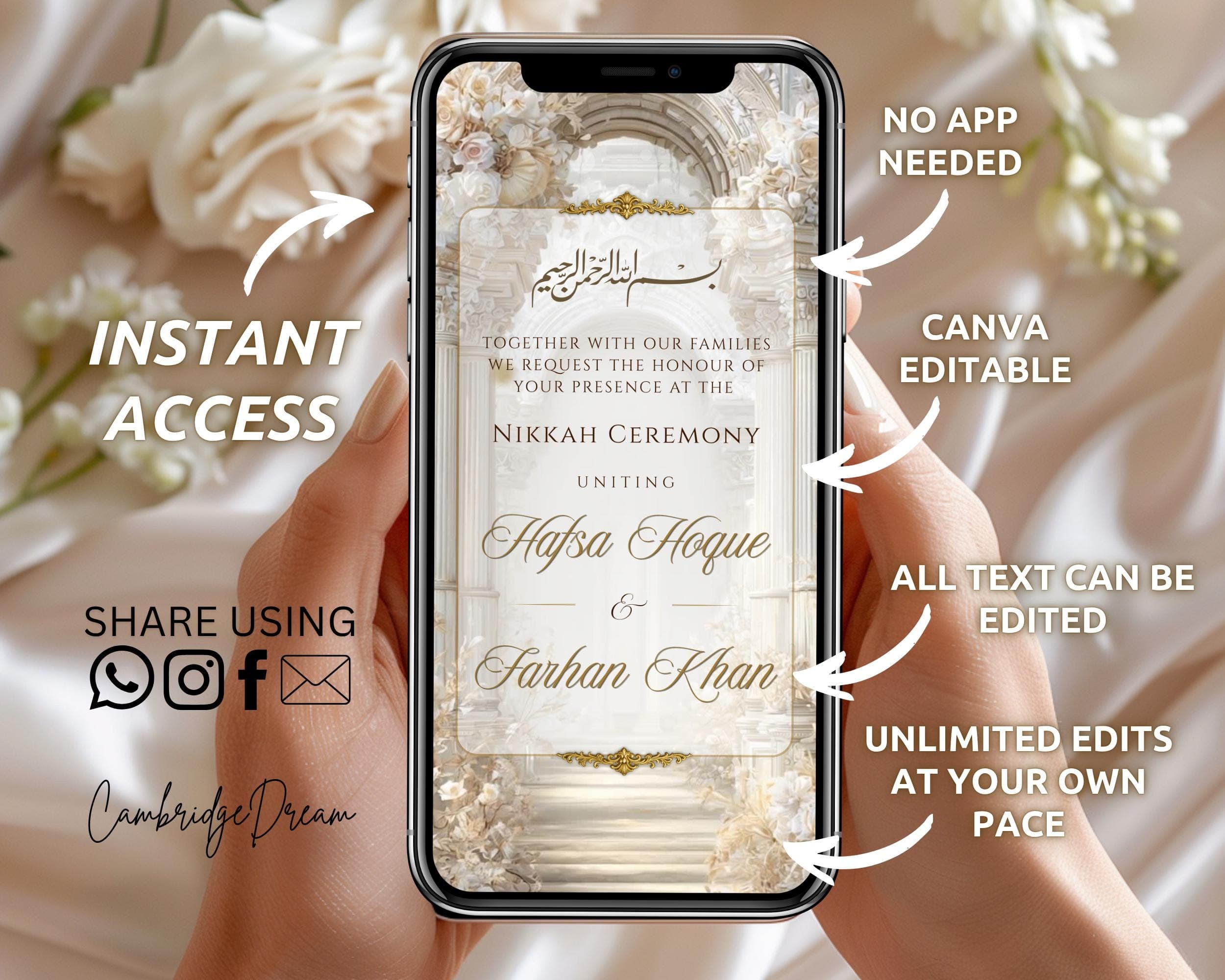 Luxury Editable Nikkah Video Invitation | White Royal Palace Islamic Wedding (Digital Download) - image 4