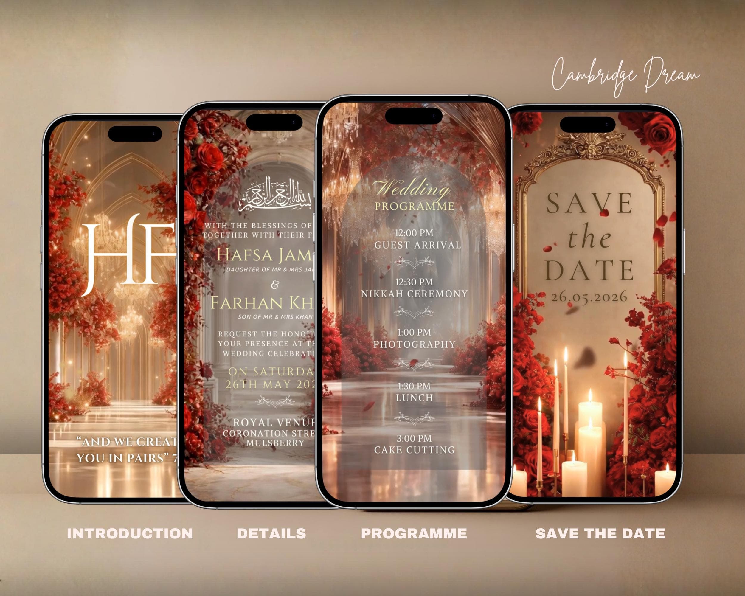 Editable Nikkah Invitation Video | Canva Islamic Wedding Mobile Template – Red & Gold - image 3