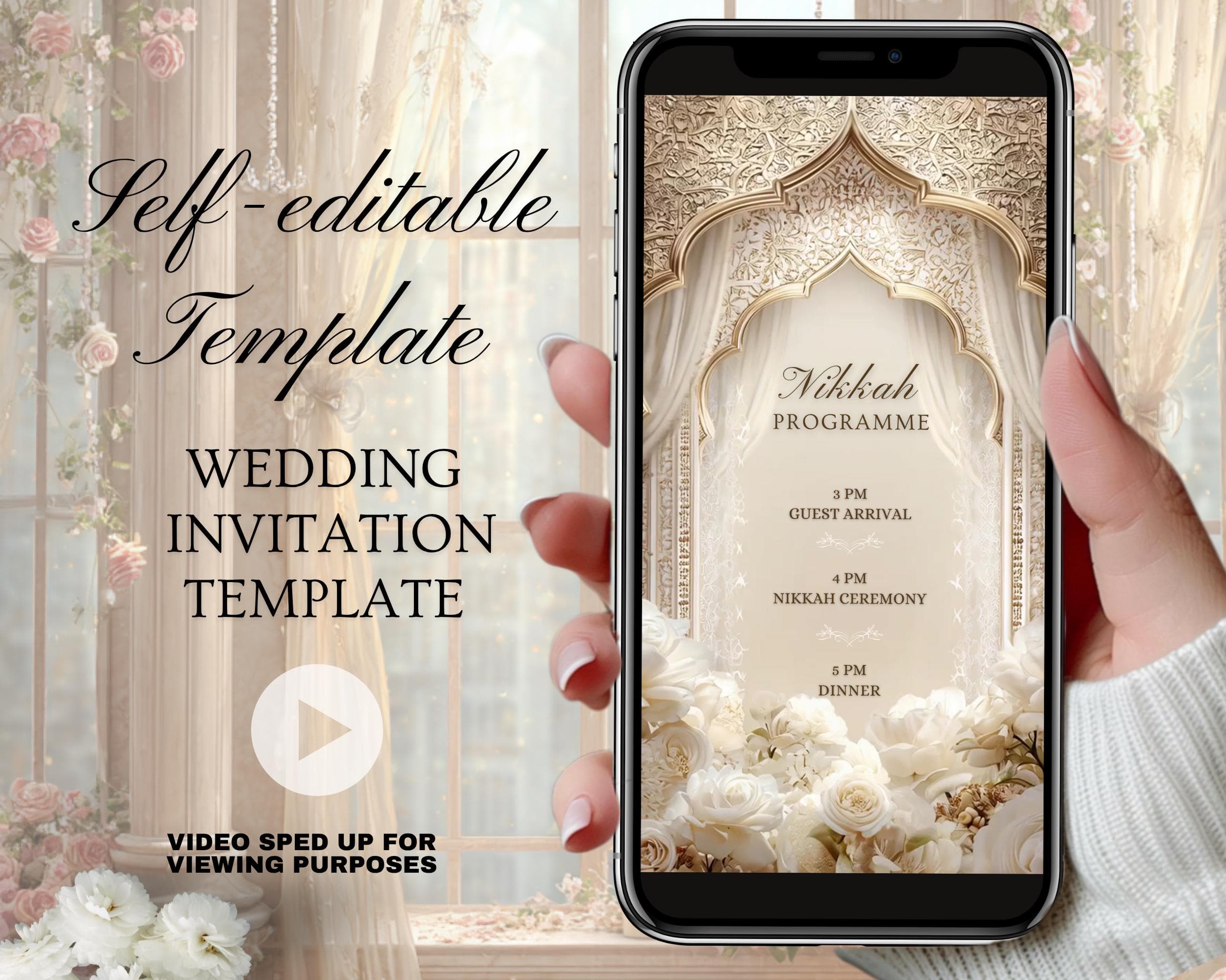 White & Gold Elegant Invitation | Islamic Wedding/Nikkah Animated Mobile Video Template