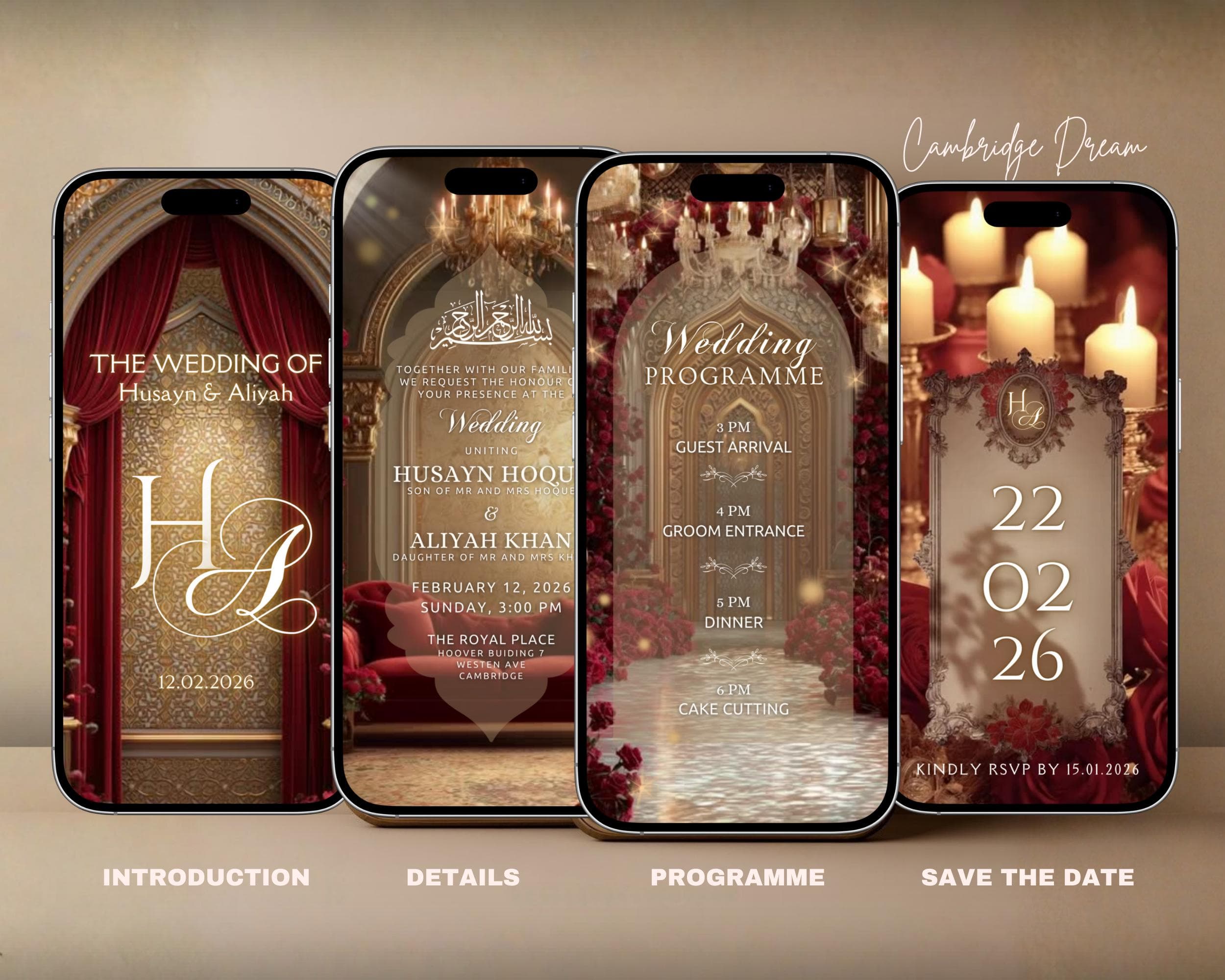 Editable Baraat Invitation Video | Canva Islamic Wedding Mobile Template – Velvet Red & Gold - image 3
