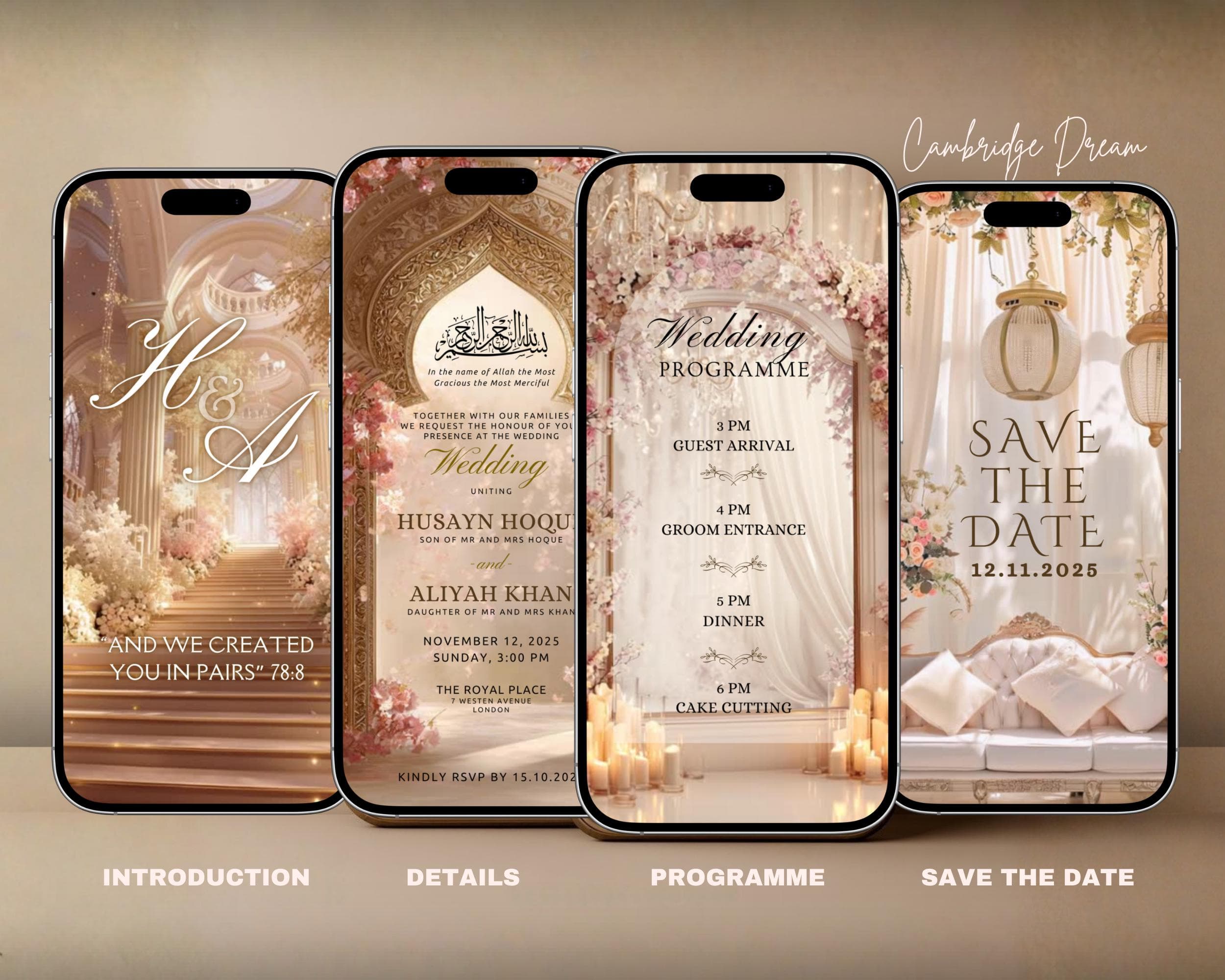 Cream and Pink Nikah Invitation | Editable Islamic Wedding Animated Mobile Video Template - image 3