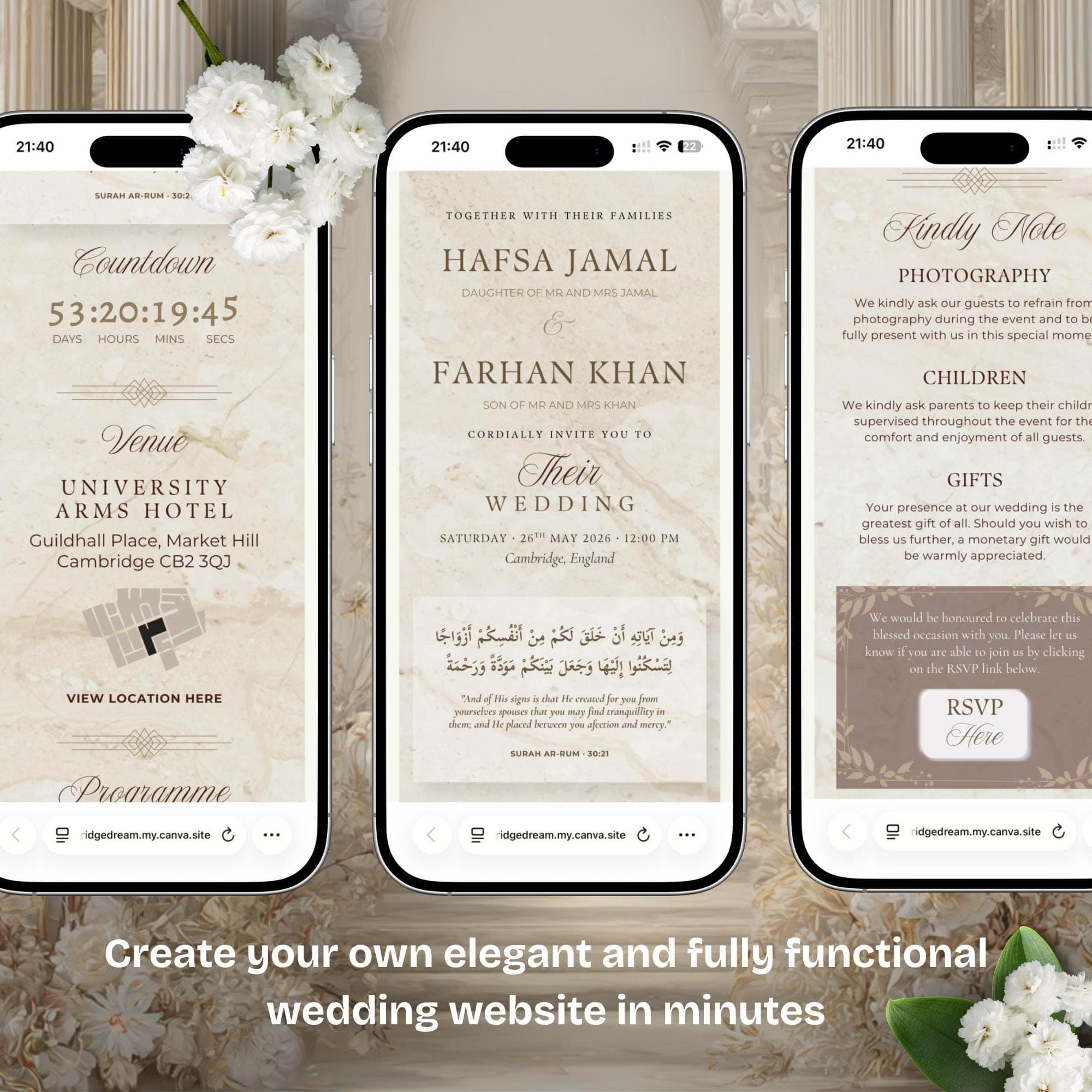 Muslim Wedding Website Template, Editable Canva RSVP, Nikkah Digital Invite - image 4