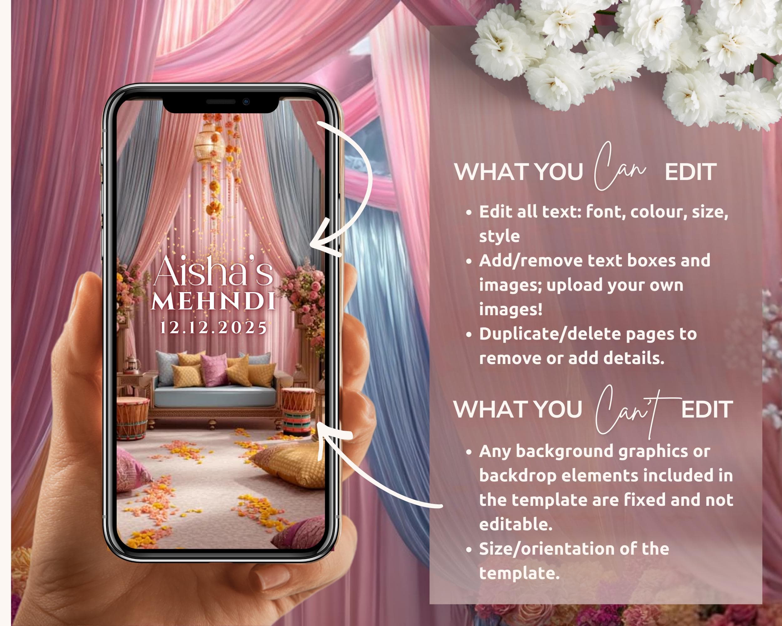 Editable Mehendi Nikkah Invitation Video | Pastel Pink & Blue Canva Islamic Wedding Template - image 4