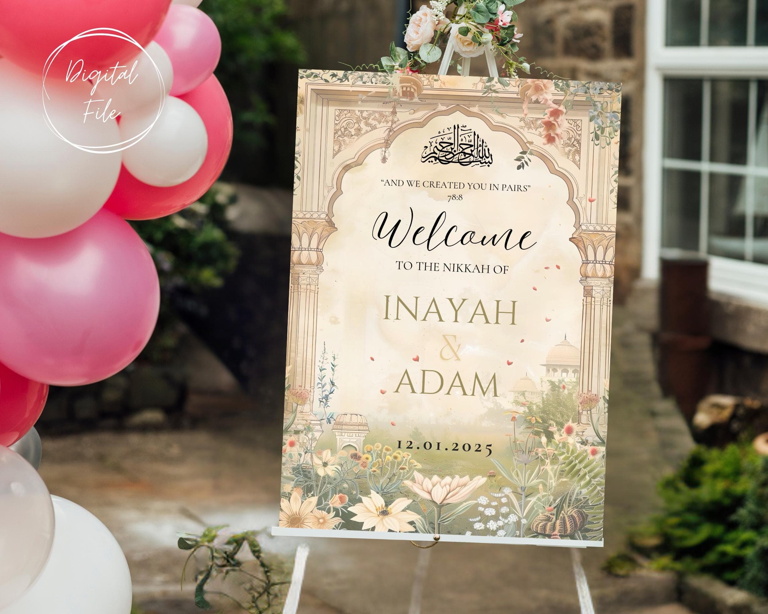 Custom Muslim Wedding Welcome Sign: Nikkah Poster (Digital) - image 4