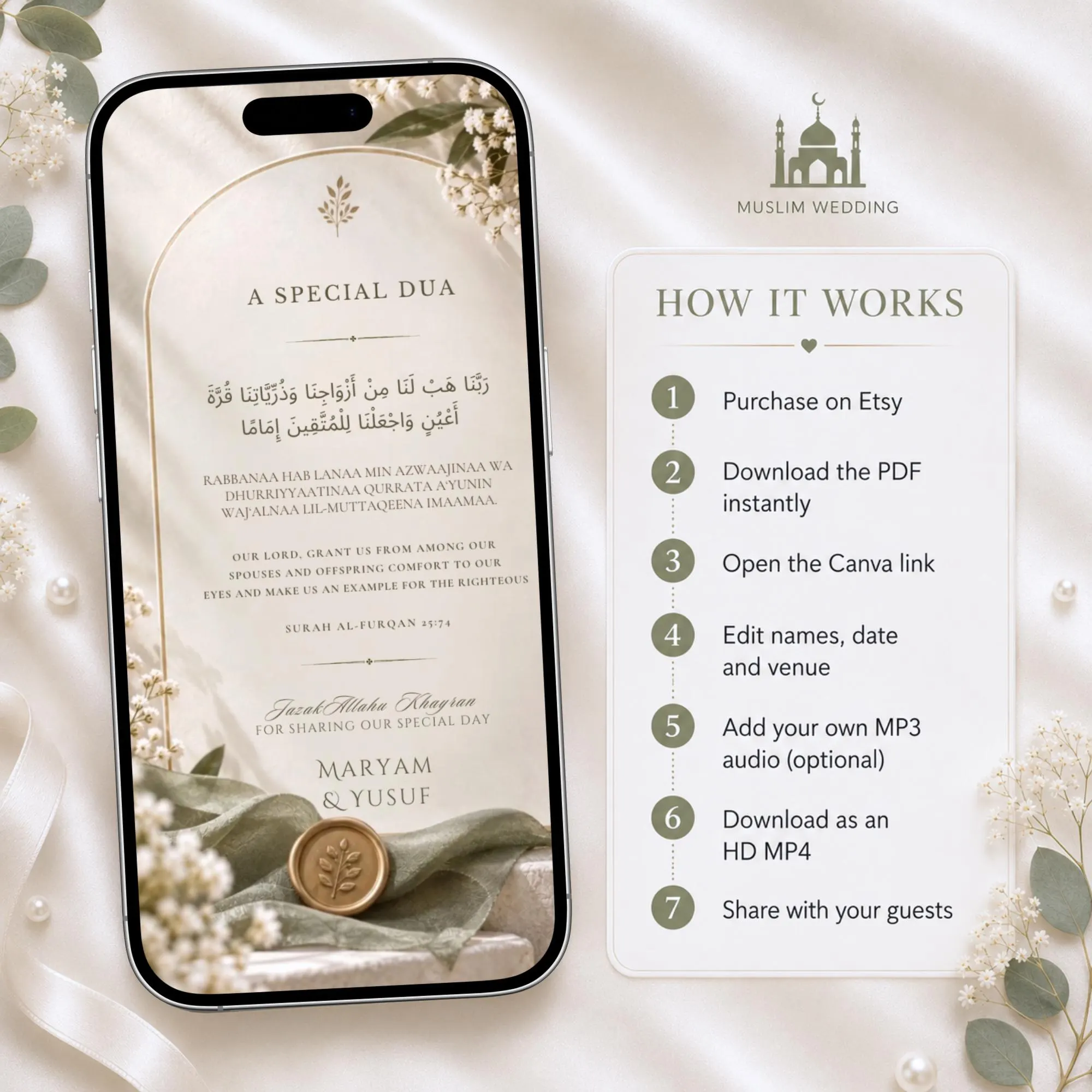 Botanical Ivory Wedding Invitation Video | Editable Canva Template - image 5