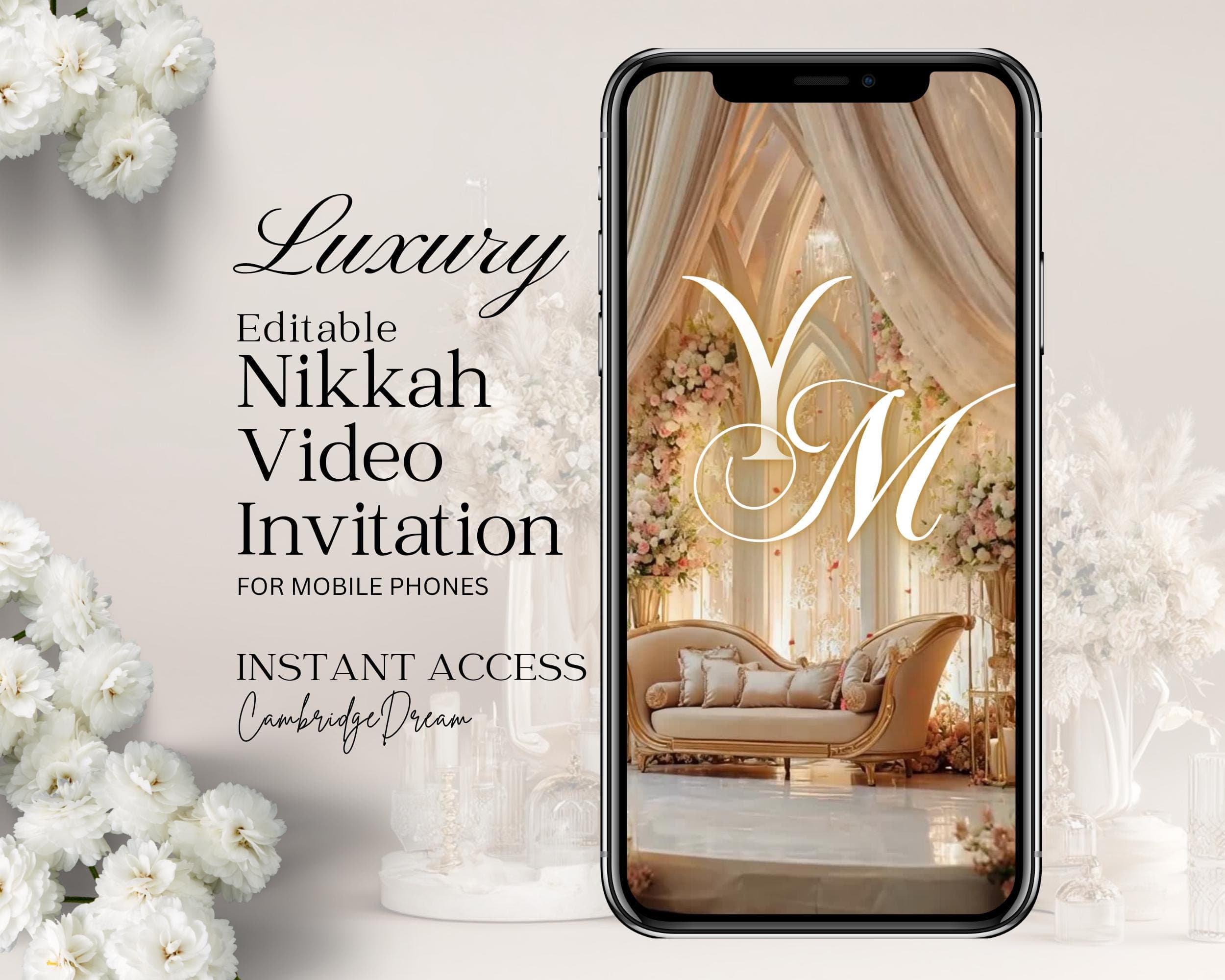 Editable Nikkah Invitation Video | Canva Islamic Wedding Mobile Template – Cream & Gold