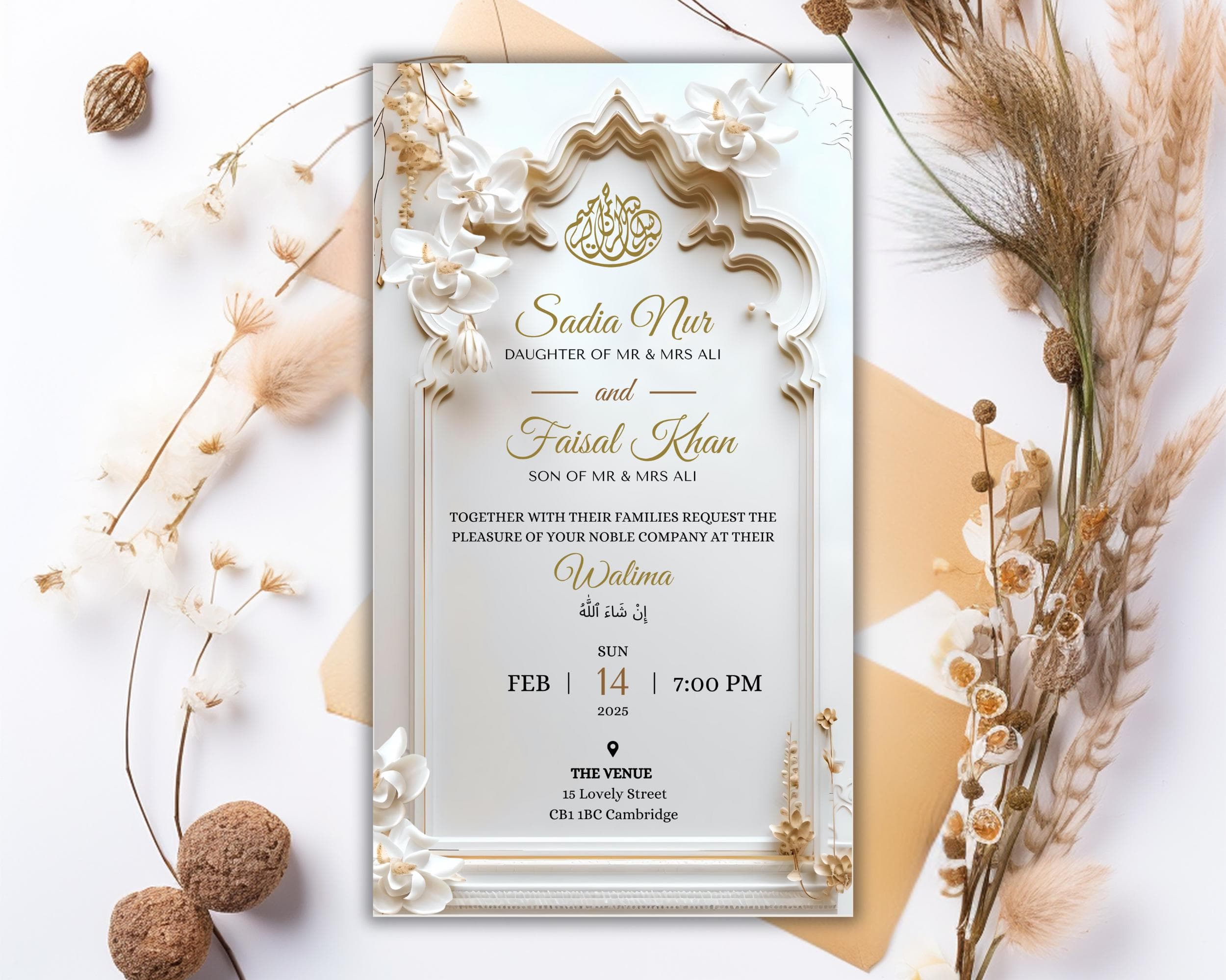 Editable Muslim Wedding Invitation: Animated Nikkah Template (Canva)