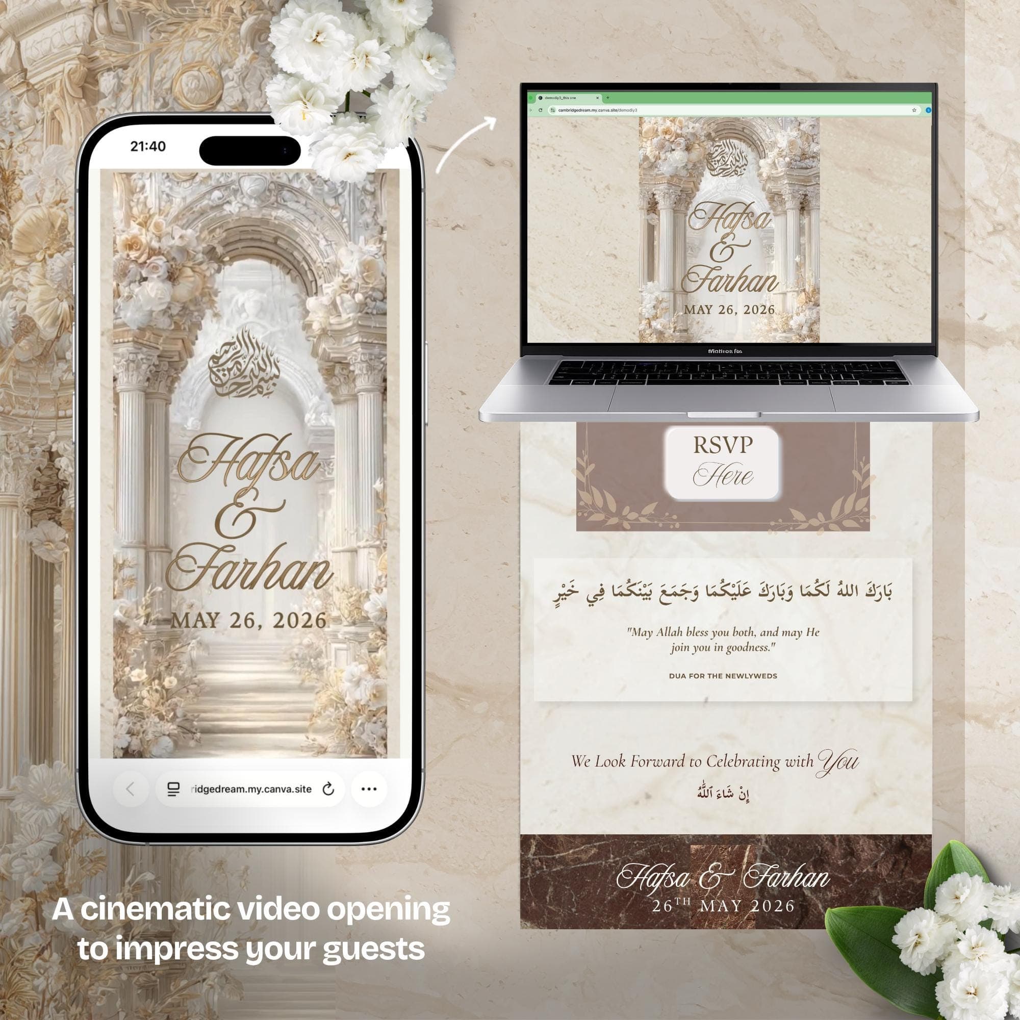 Muslim Wedding Website Template, Editable Canva RSVP, Nikkah Digital Invite - image 3