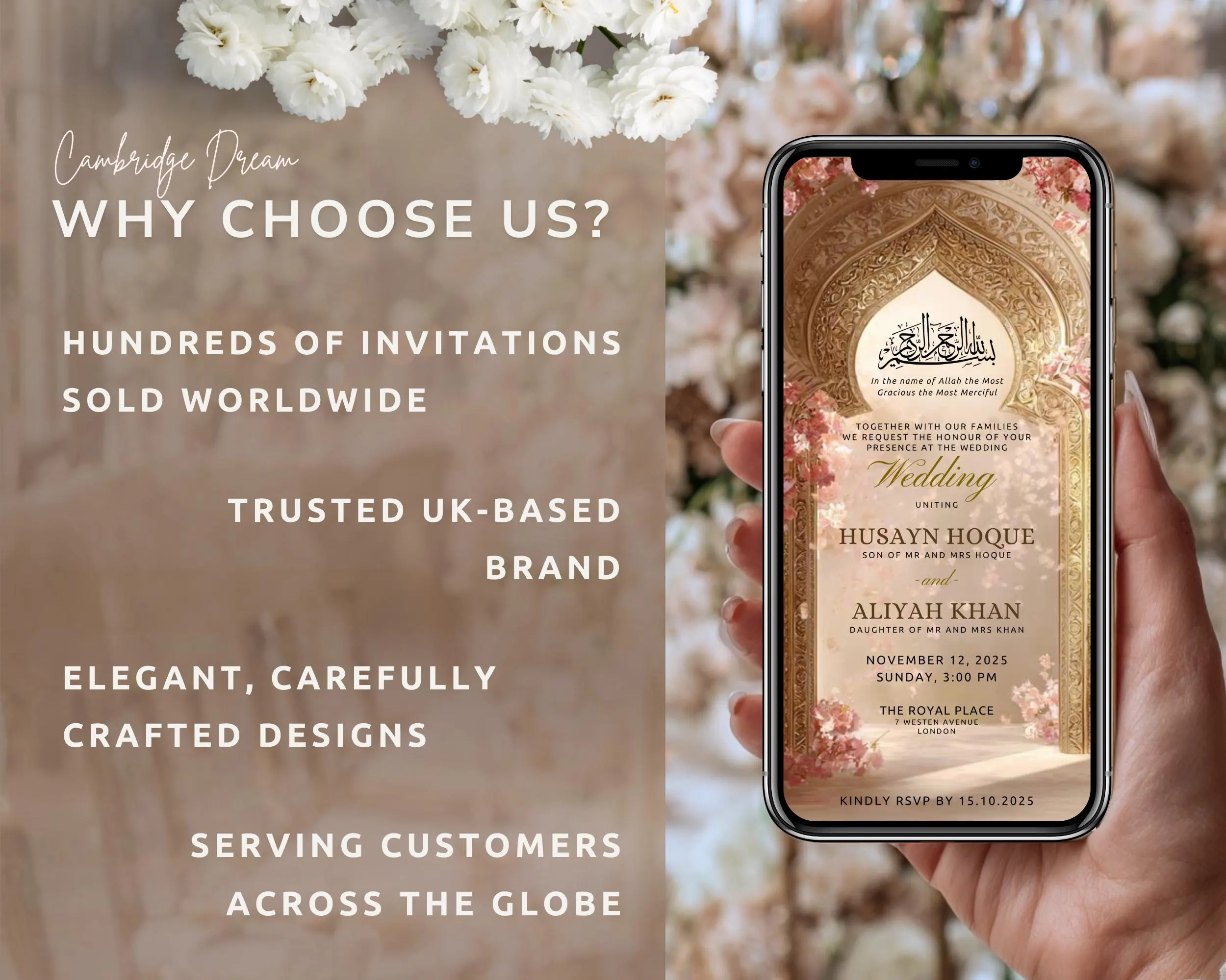 Cream and Pink Nikah Invitation | Editable Islamic Wedding Animated Mobile Video Template - image 2