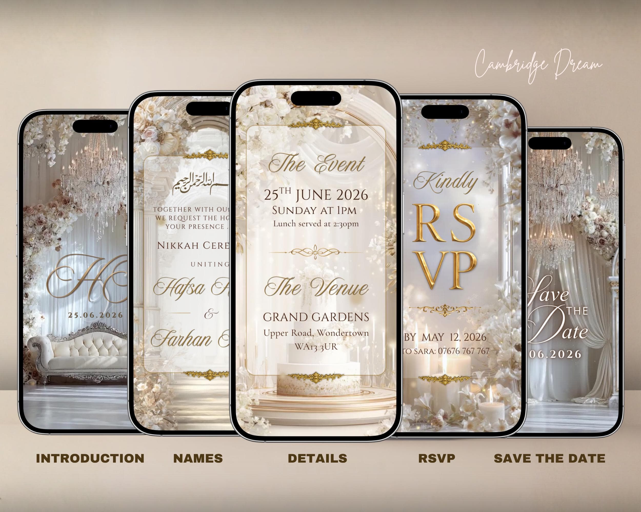 Luxury Editable Nikkah Video Invitation | White Royal Palace Islamic Wedding (Digital Download) - image 3