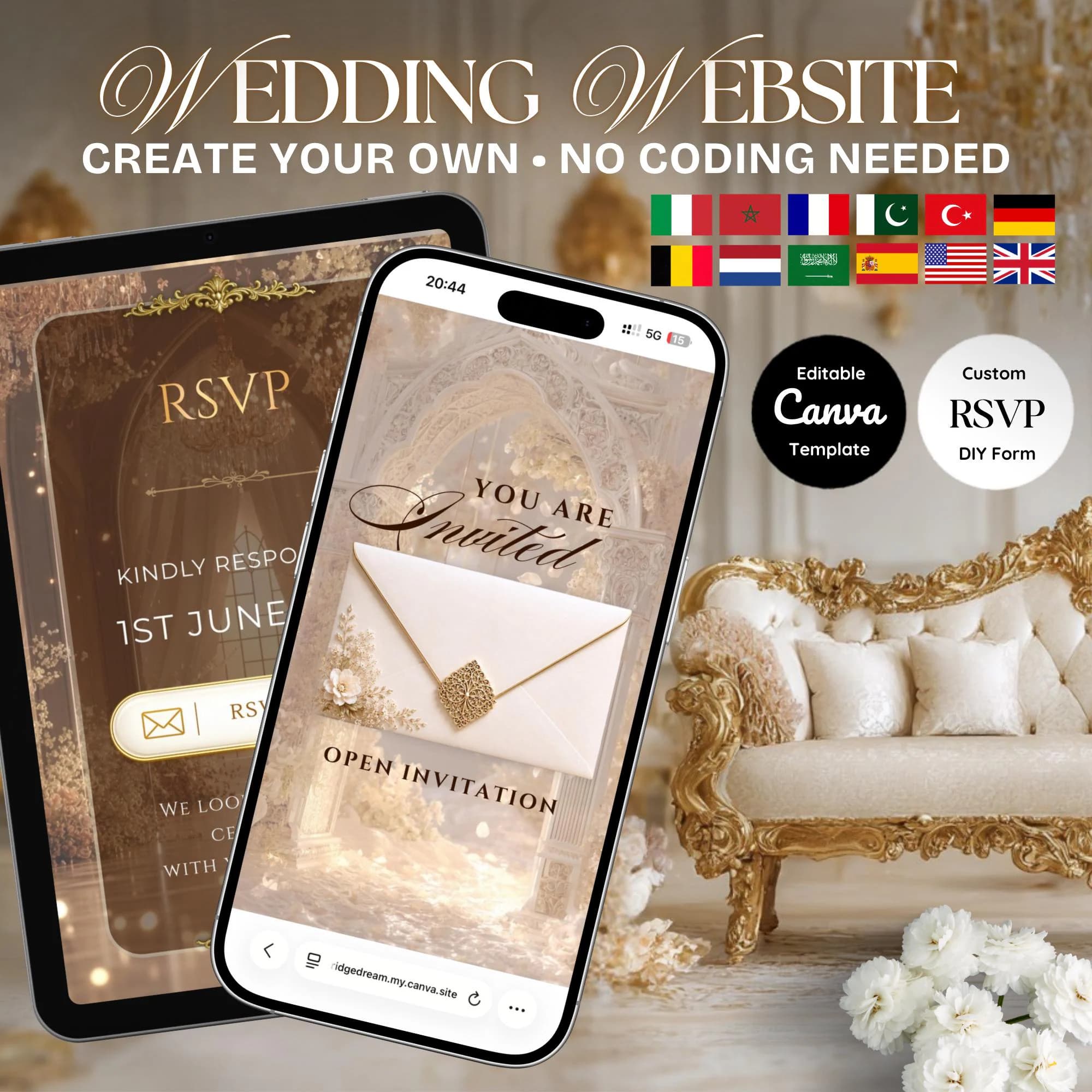Muslim Wedding Website Template, Editable Canva RSVP, Nikkah Digital Invite, Hochzeitswebsite, Site Mariage