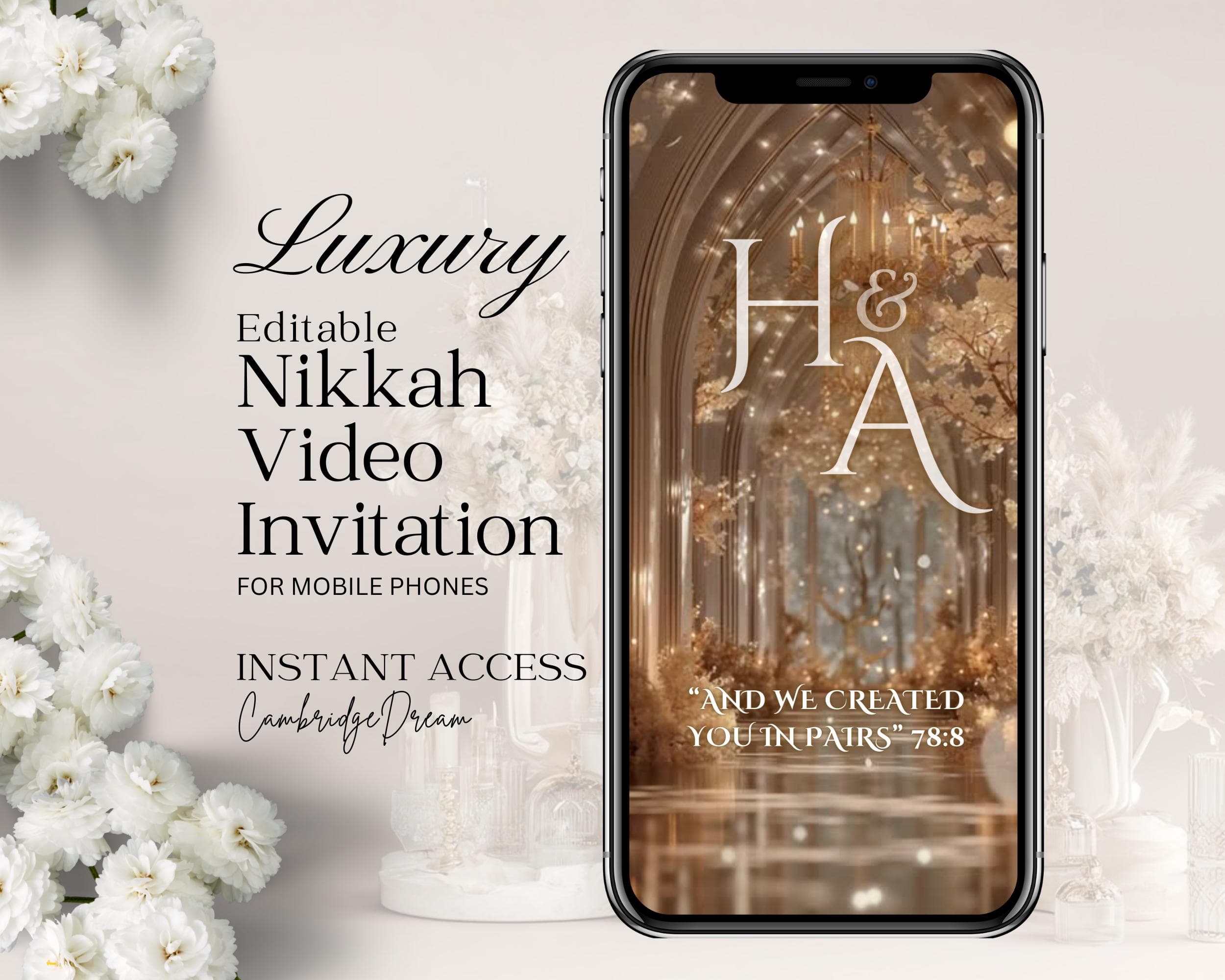 Editable Nikkah Invitation Video | Canva Islamic Wedding Mobile Template – Beige & Gold