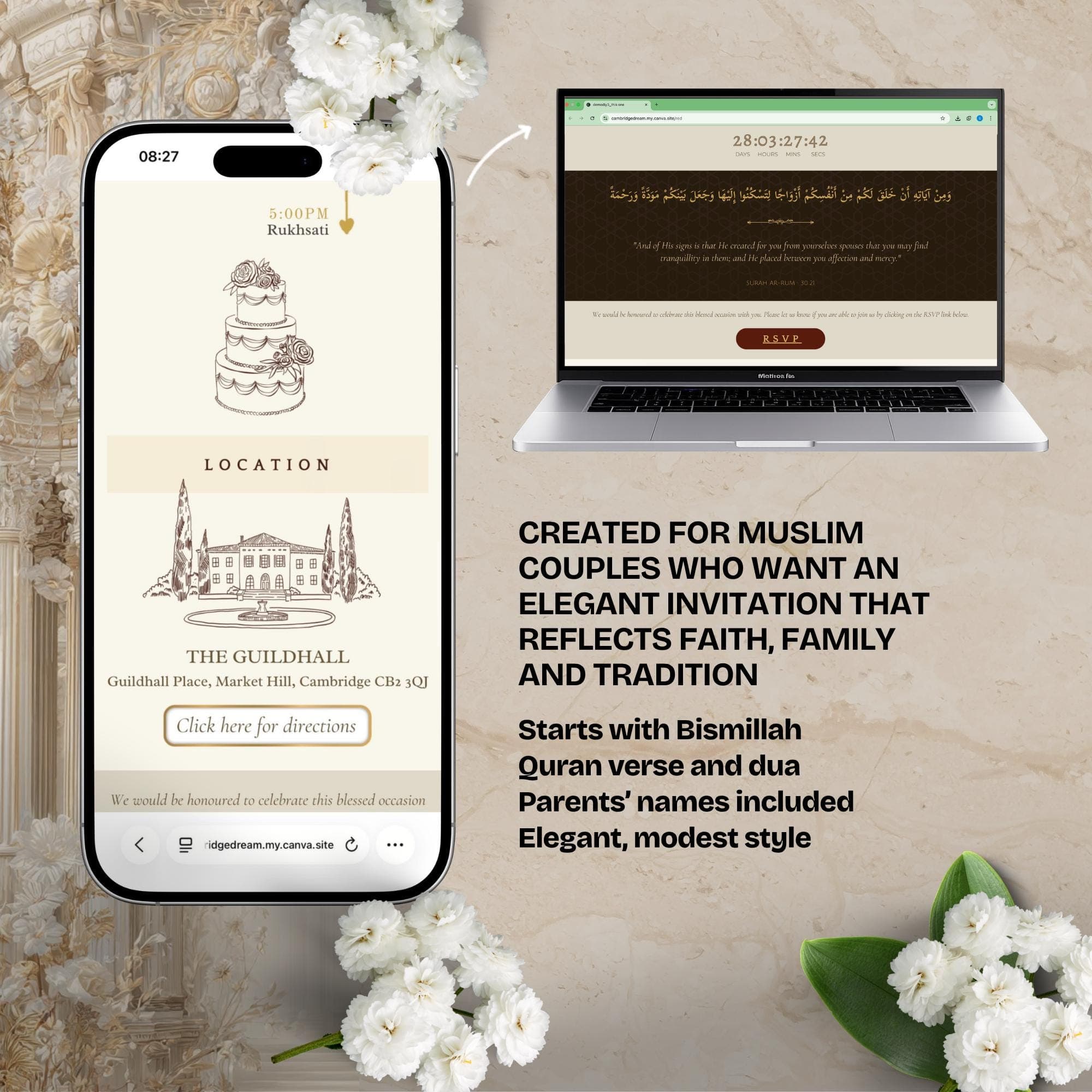 Muslim Wedding Website Template, Editable Canva RSVP, Nikkah Digital Invite | Red and Gold - image 5