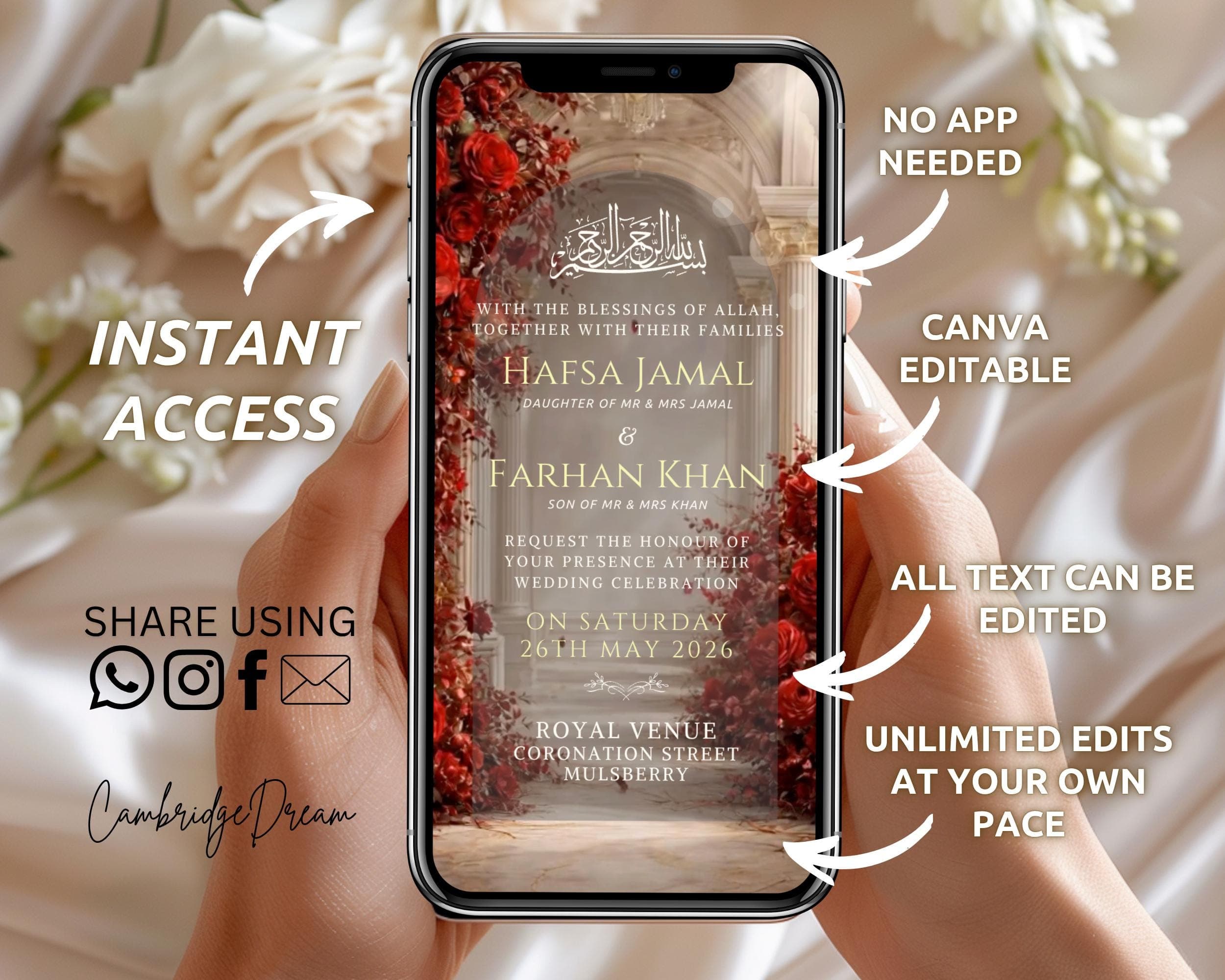 Editable Nikkah Invitation Video | Canva Islamic Wedding Mobile Template – Red & Gold - image 4