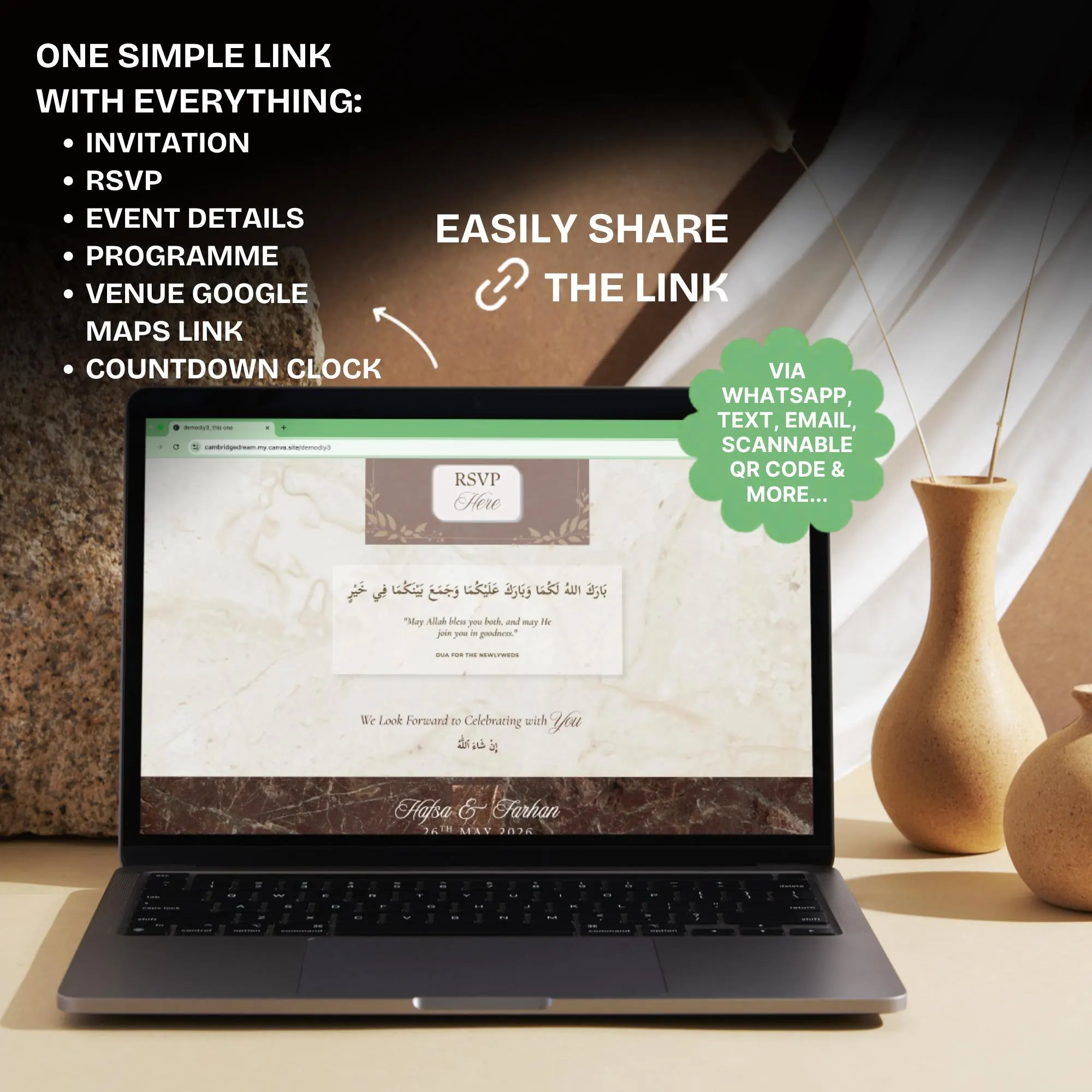 Rose & Ivory Muslim Wedding Website Template, Editable Canva RSVP, Nikkah Digital Invite | Swans - image 5