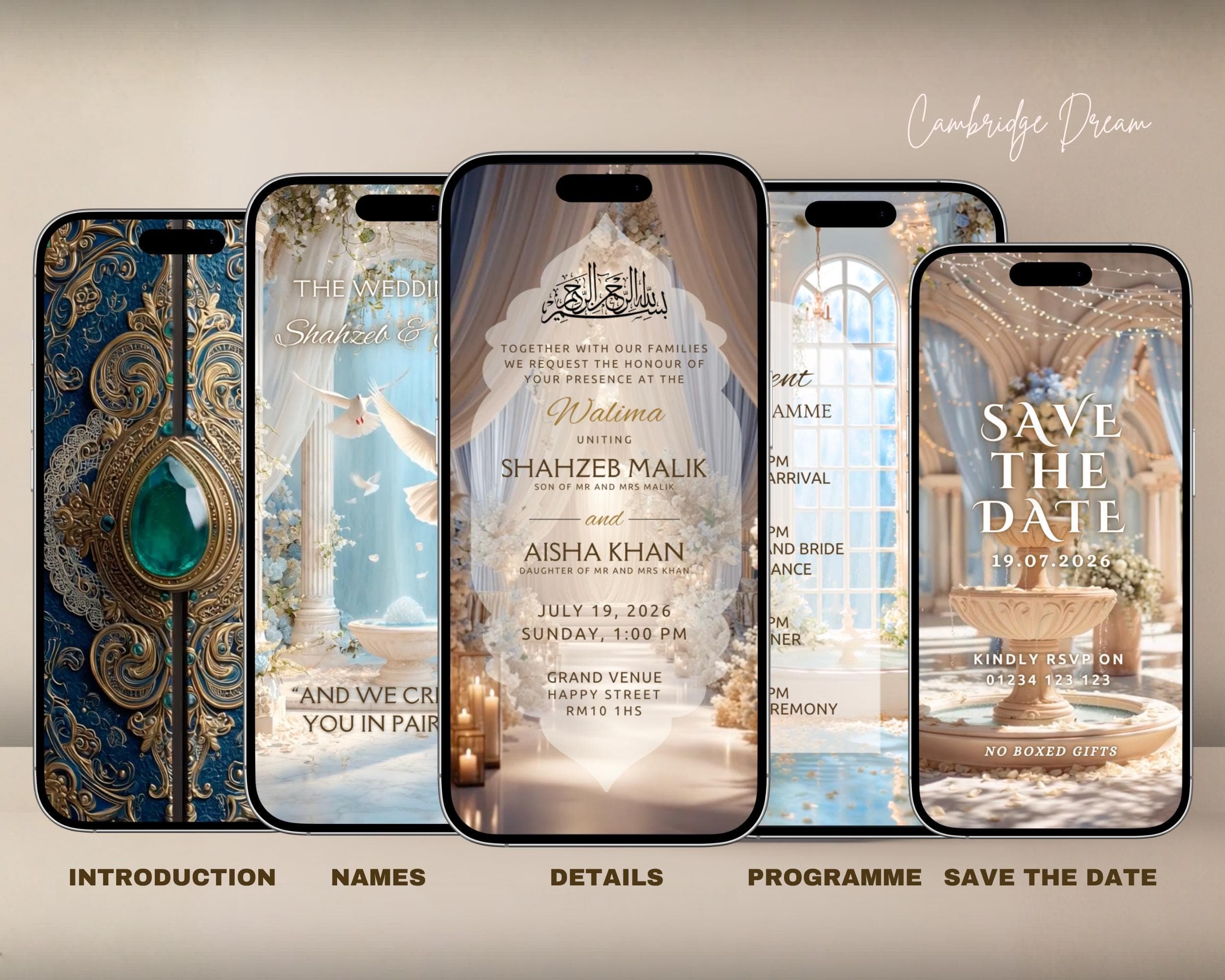 Editable Nikkah Invitation Video | Canva Islamic Wedding Mobile Template – Blue & White - image 3