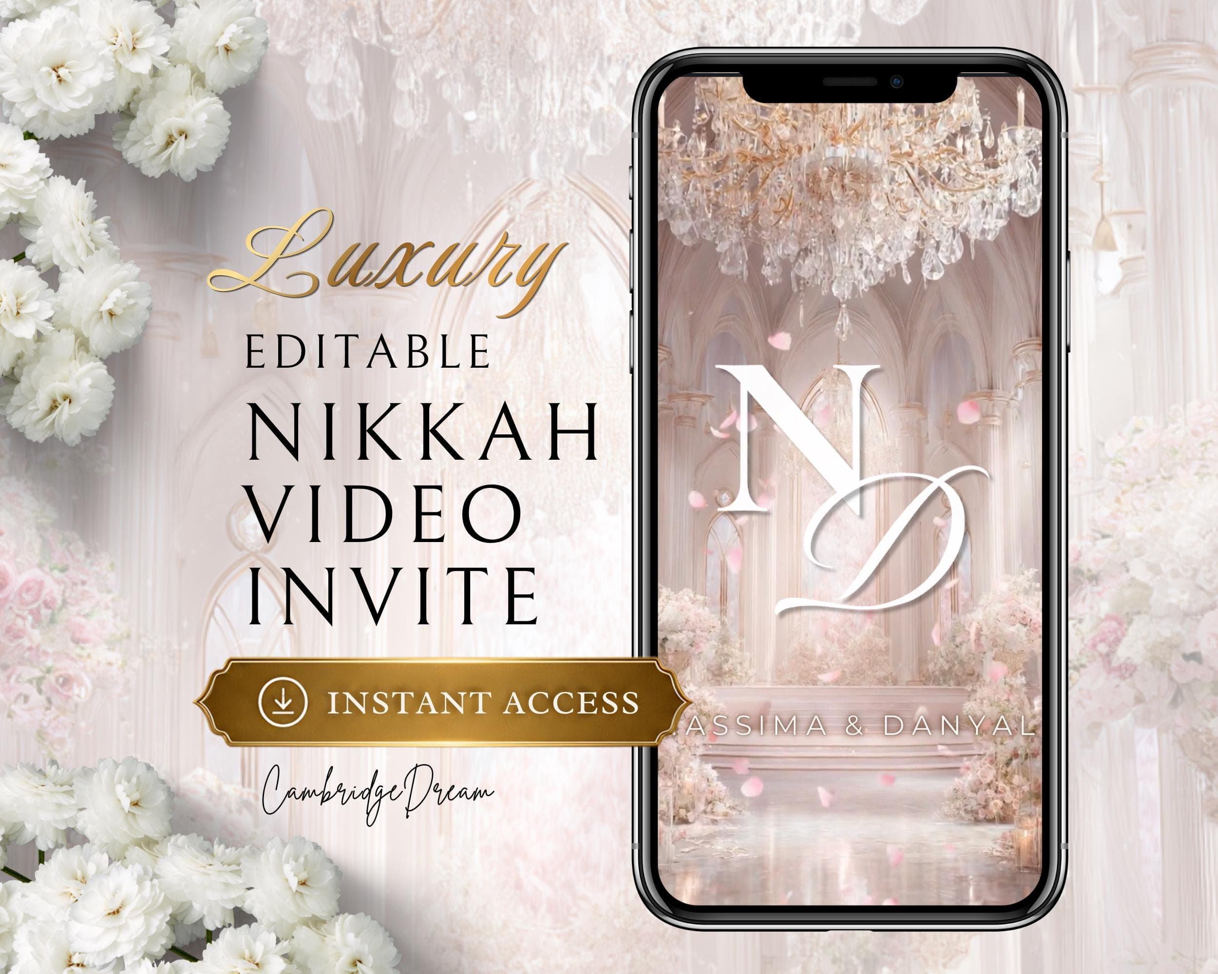 Pastel Rose Gold Editable Nikkah Invitation Video | Canva Islamic Wedding Mobile Template