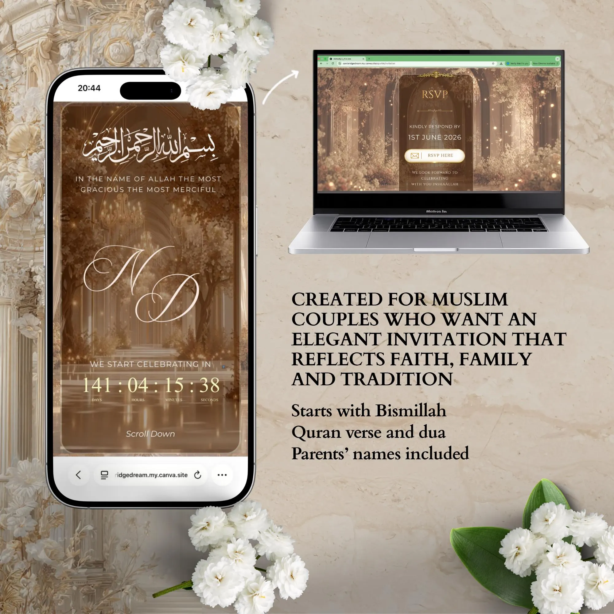 Muslim Wedding Website Template, Editable Canva RSVP, Nikkah Digital Invite, Hochzeitswebsite, Site Mariage - image 5