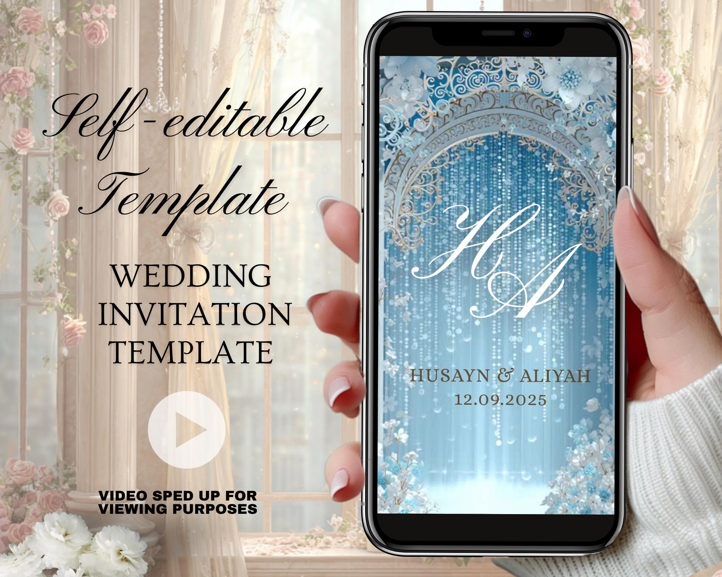 Blue and White Nikah Invitation | Islamic Wedding Animated Mobile Video Template