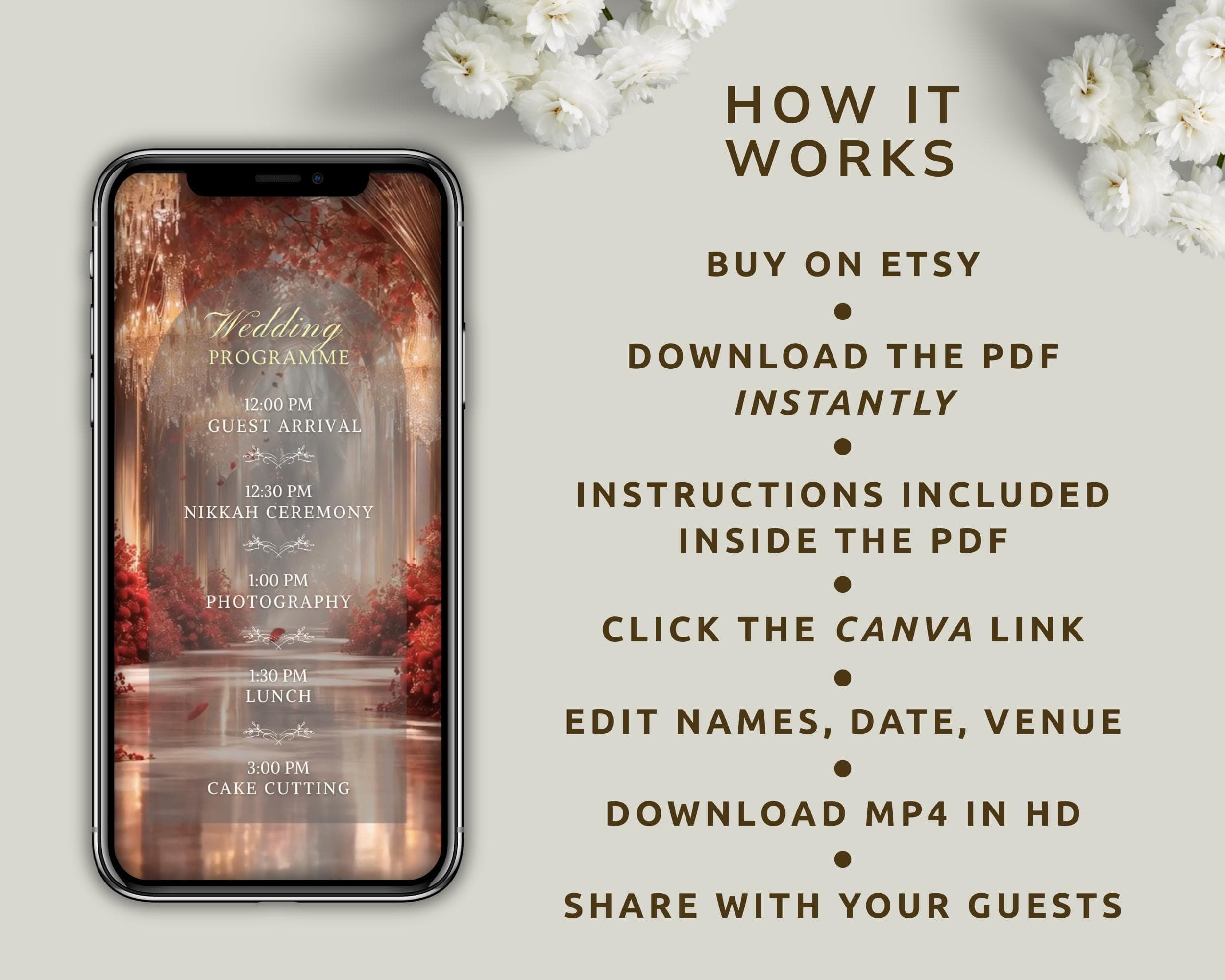 Editable Nikkah Invitation Video | Canva Islamic Wedding Mobile Template – Red & Gold - image 5