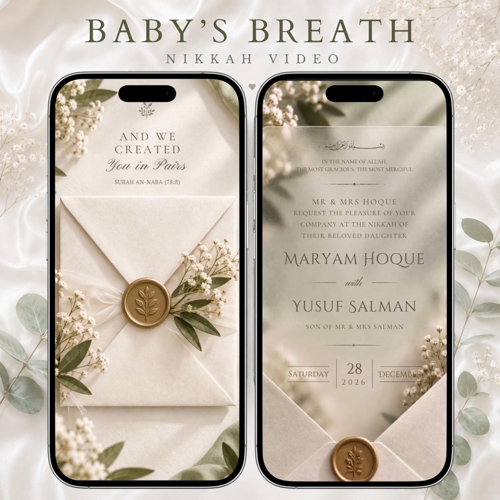 Botanical Ivory Wedding Invitation Video | Editable Canva Template