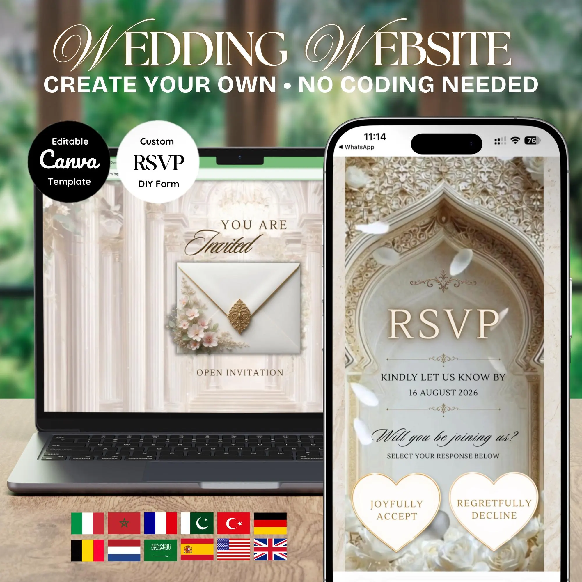 Muslim Ivory Palace Wedding Website Template, Elegant Editable RSVP, Nikkah Invite, Hochzeitswebsite, Site Mariage - image 3