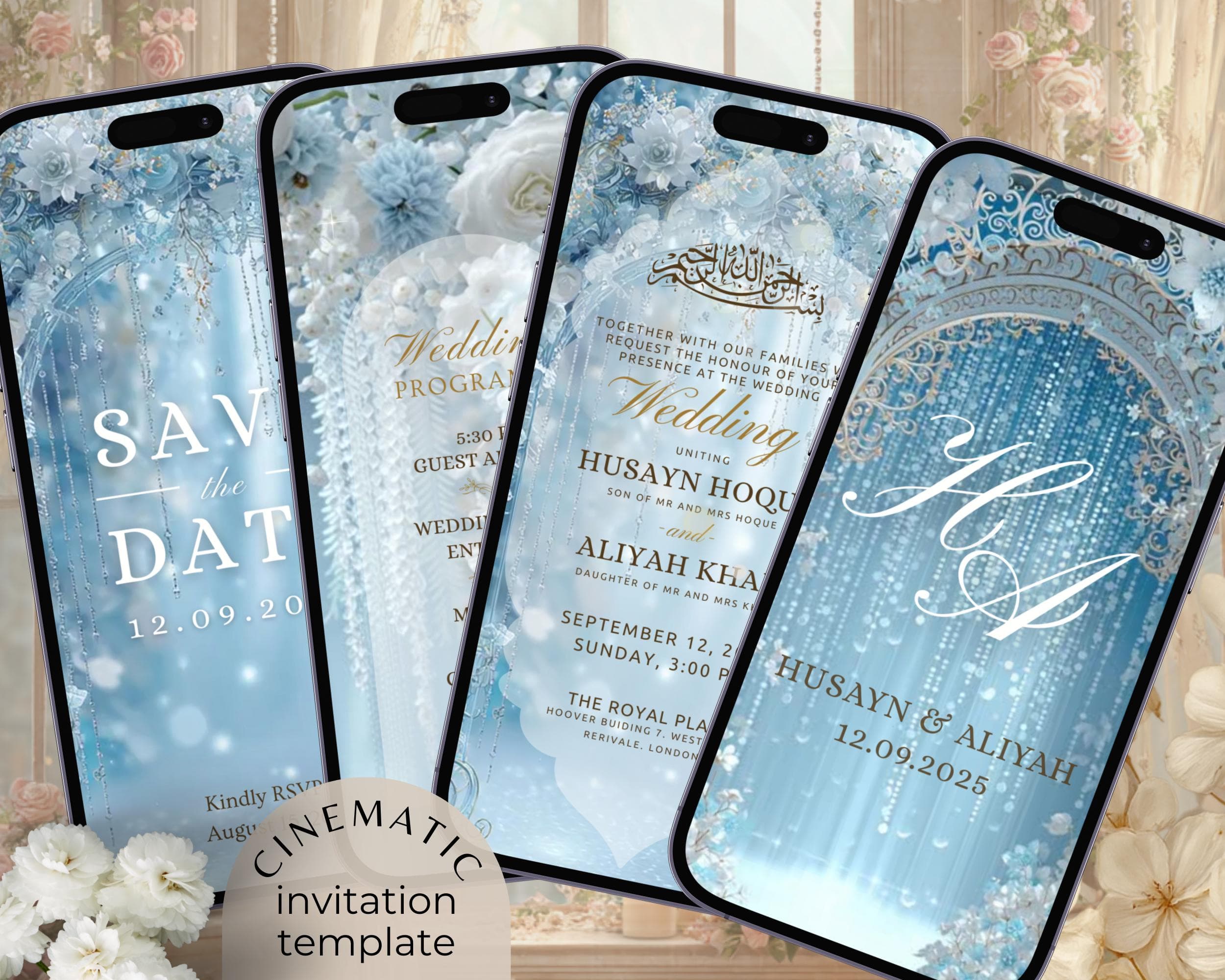 Blue and White Nikah Invitation | Islamic Wedding Animated Mobile Video Template - image 3